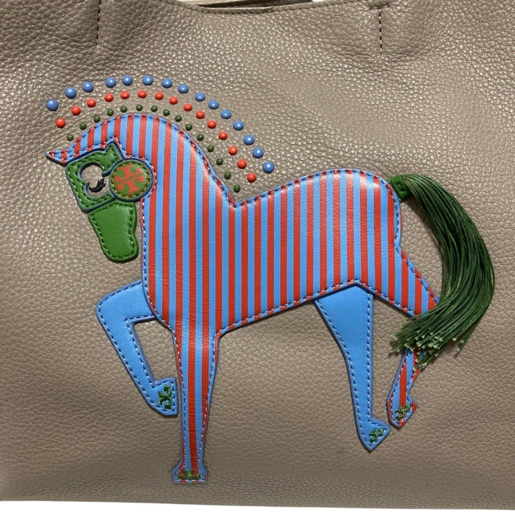 Tory Burch TORY BURCH Leather Horse Tote Bag, Gray, Women's Size ONE SIZE - 5 Thumbnail