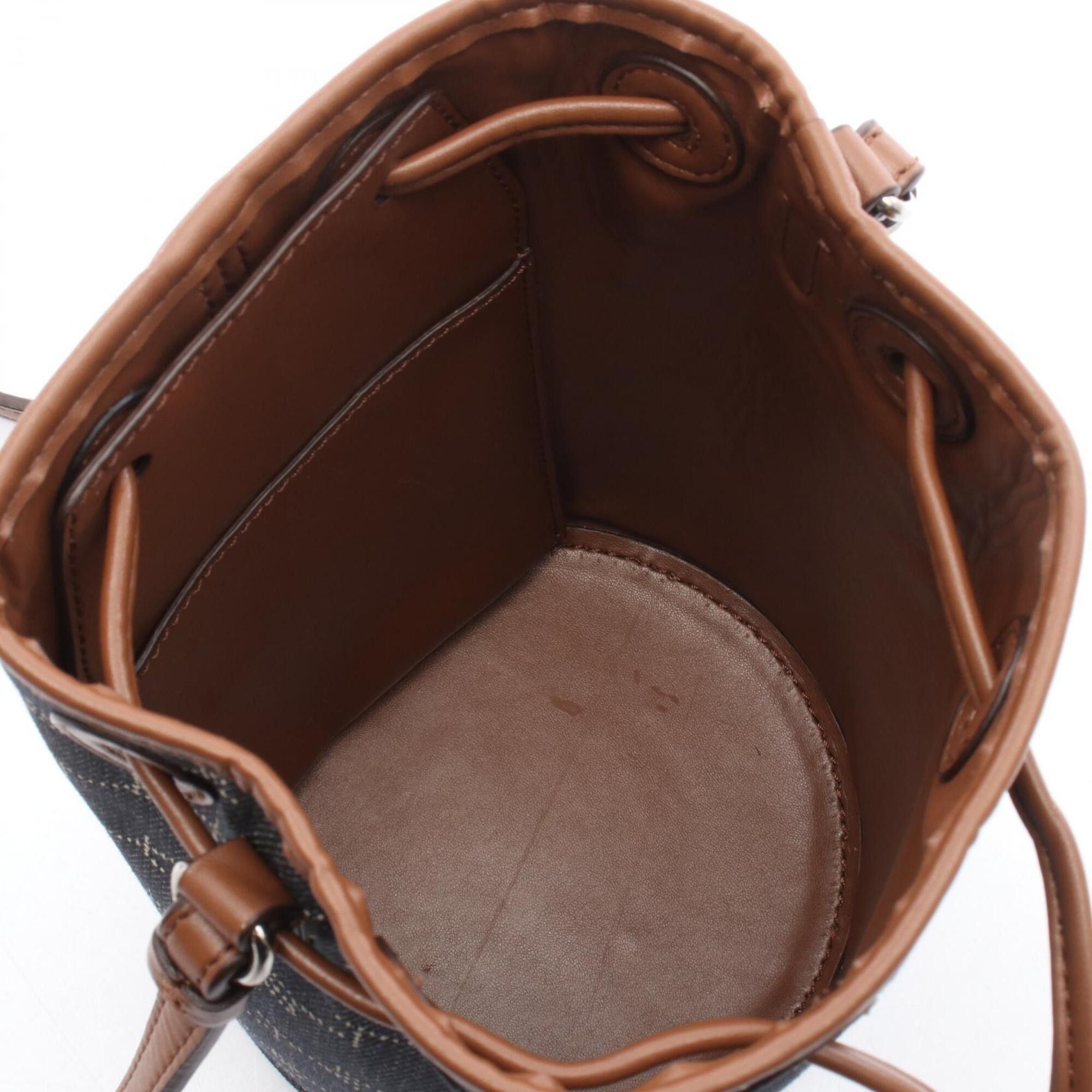 Stella McCartney Stella McCartney drawstring bag, shoulder handbag, denim leather, women's, navy, brown. Size ONE SIZE - 3 Thumbnail