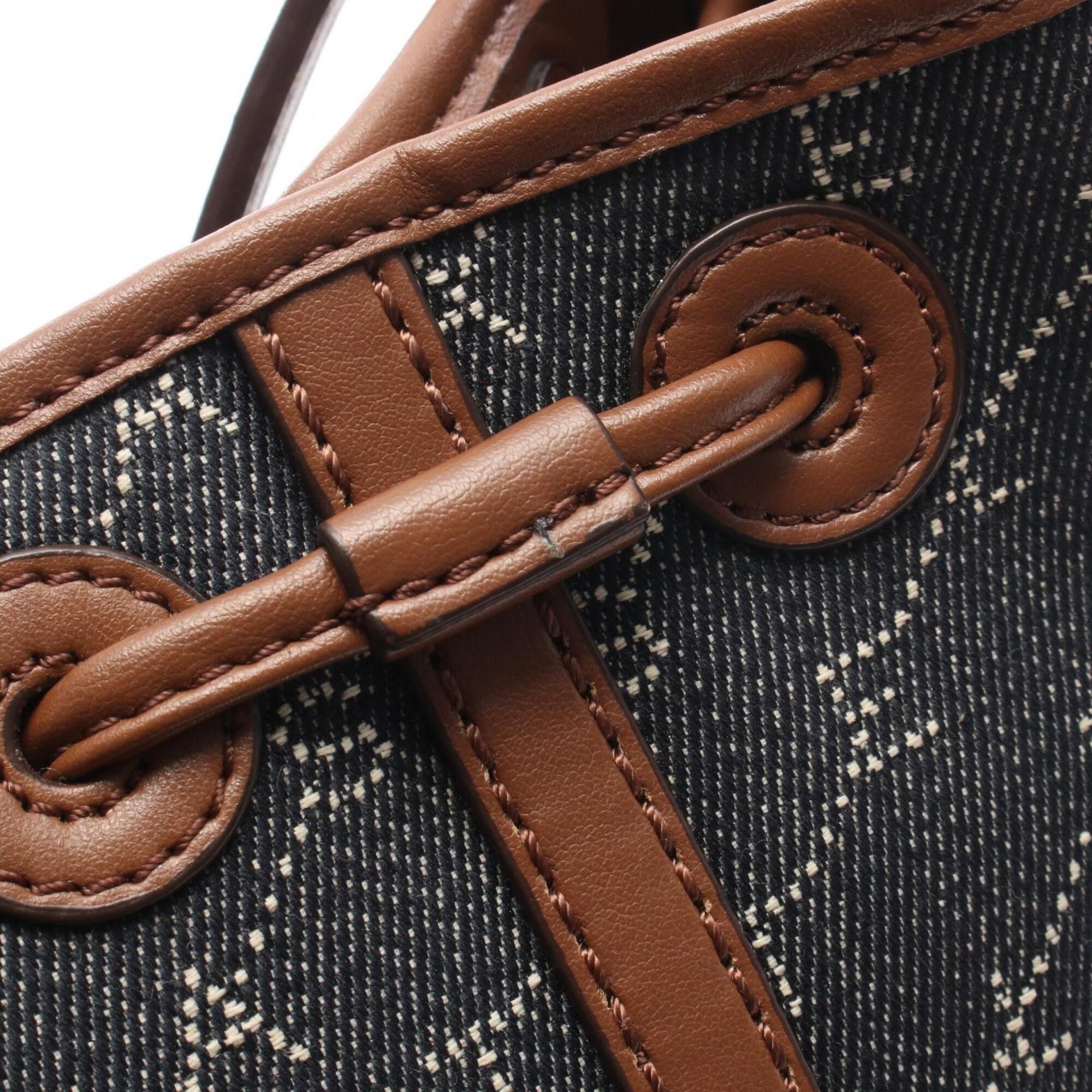 Stella McCartney Stella McCartney drawstring bag, shoulder handbag, denim leather, women's, navy, brown. Size ONE SIZE - 6 Thumbnail