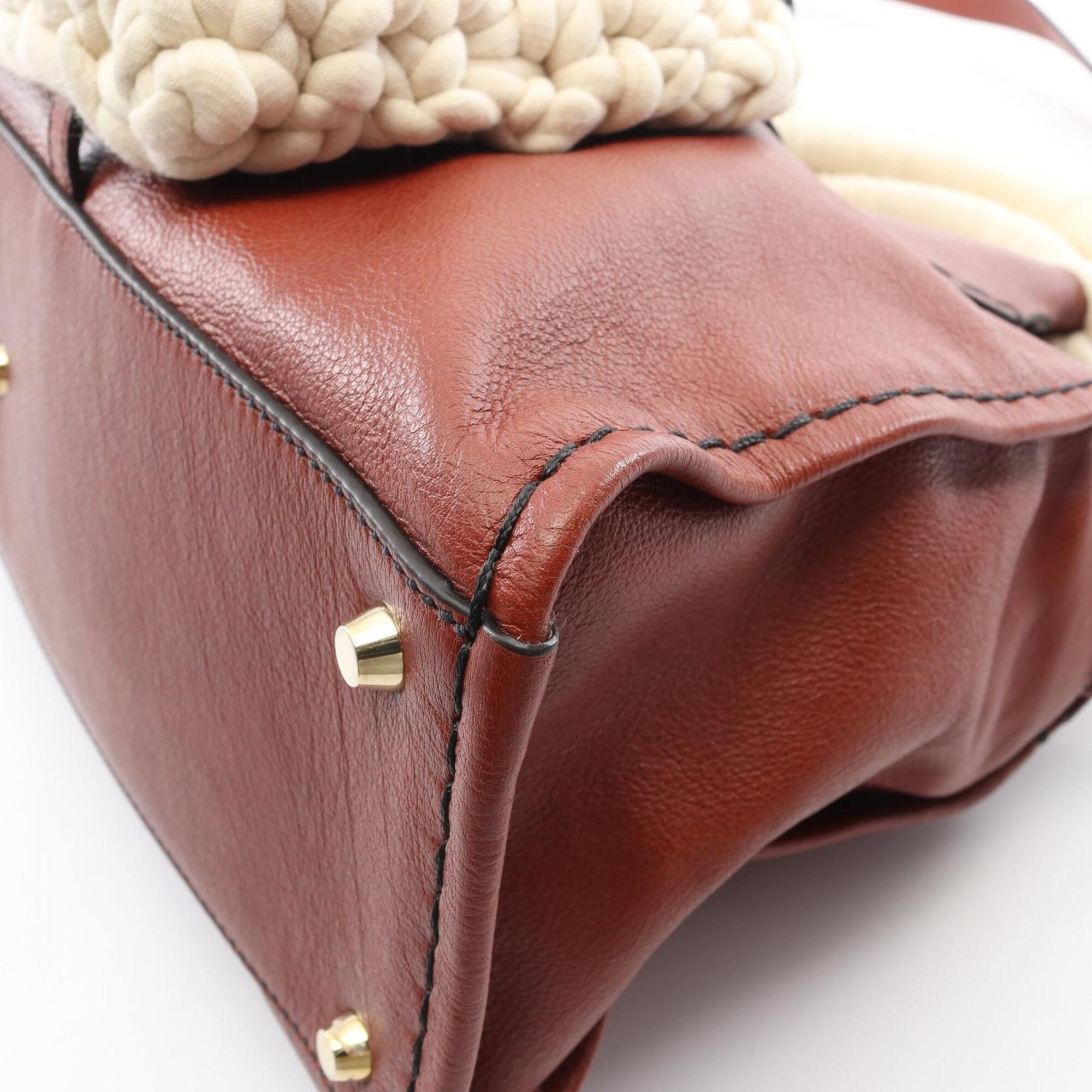 Chloe Chloé Chloe Edith 2-way handbag, leather and cotton, women's, brown white. Size ONE SIZE - 5 Thumbnail