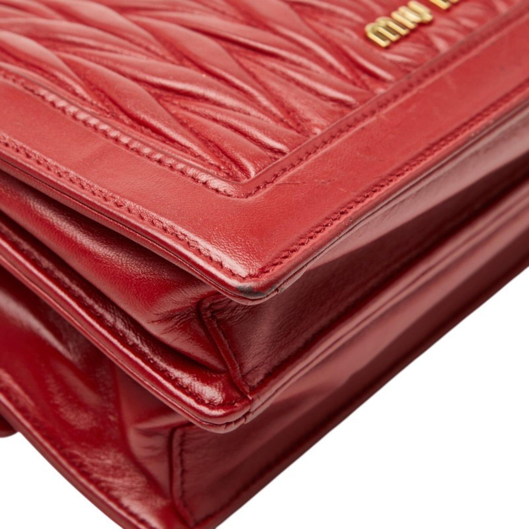 Miu Miu Miu Miu Miu Solitaire Matelassé Crossbody Chain Shoulder Bag, Red Leather, Glass, Women's MIUMIU Size ONE SIZE - 7 Thumbnail