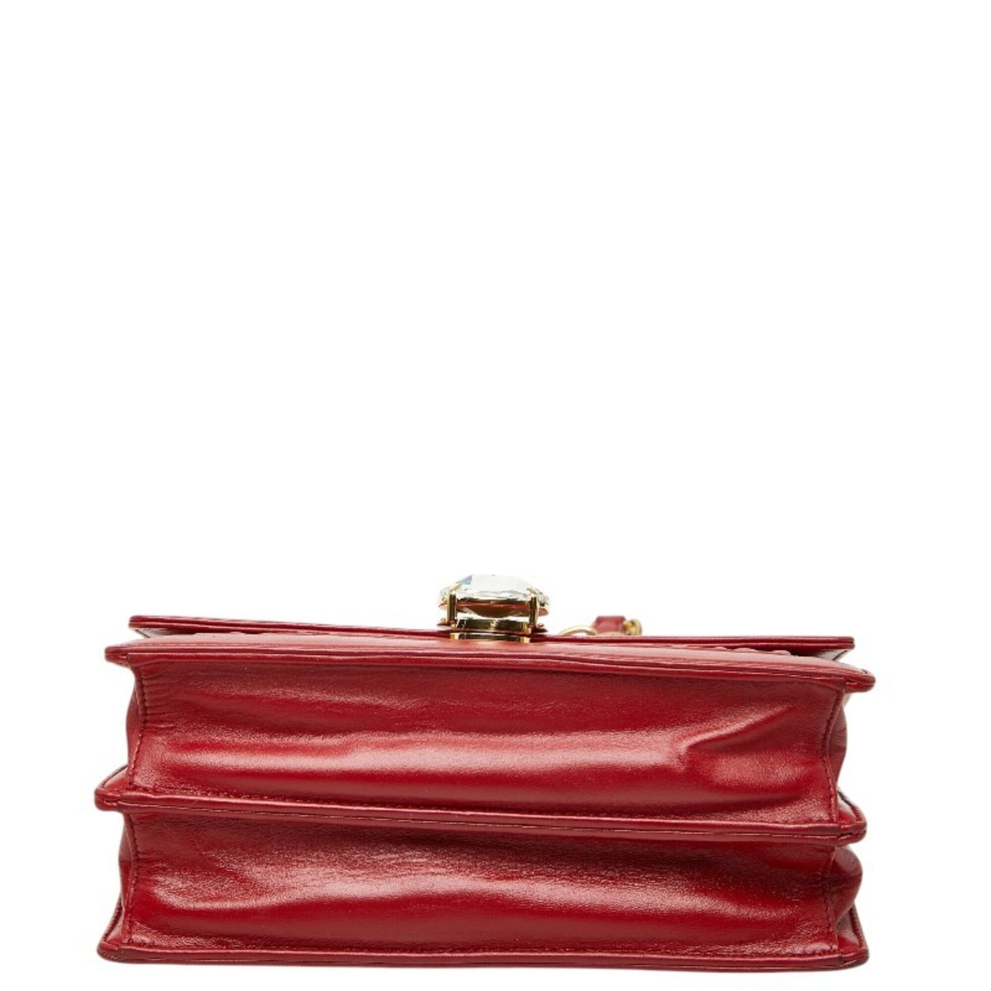 Miu Miu Miu Miu Miu Solitaire Matelassé Crossbody Chain Shoulder Bag, Red Leather, Glass, Women's MIUMIU Size ONE SIZE - 3 Thumbnail