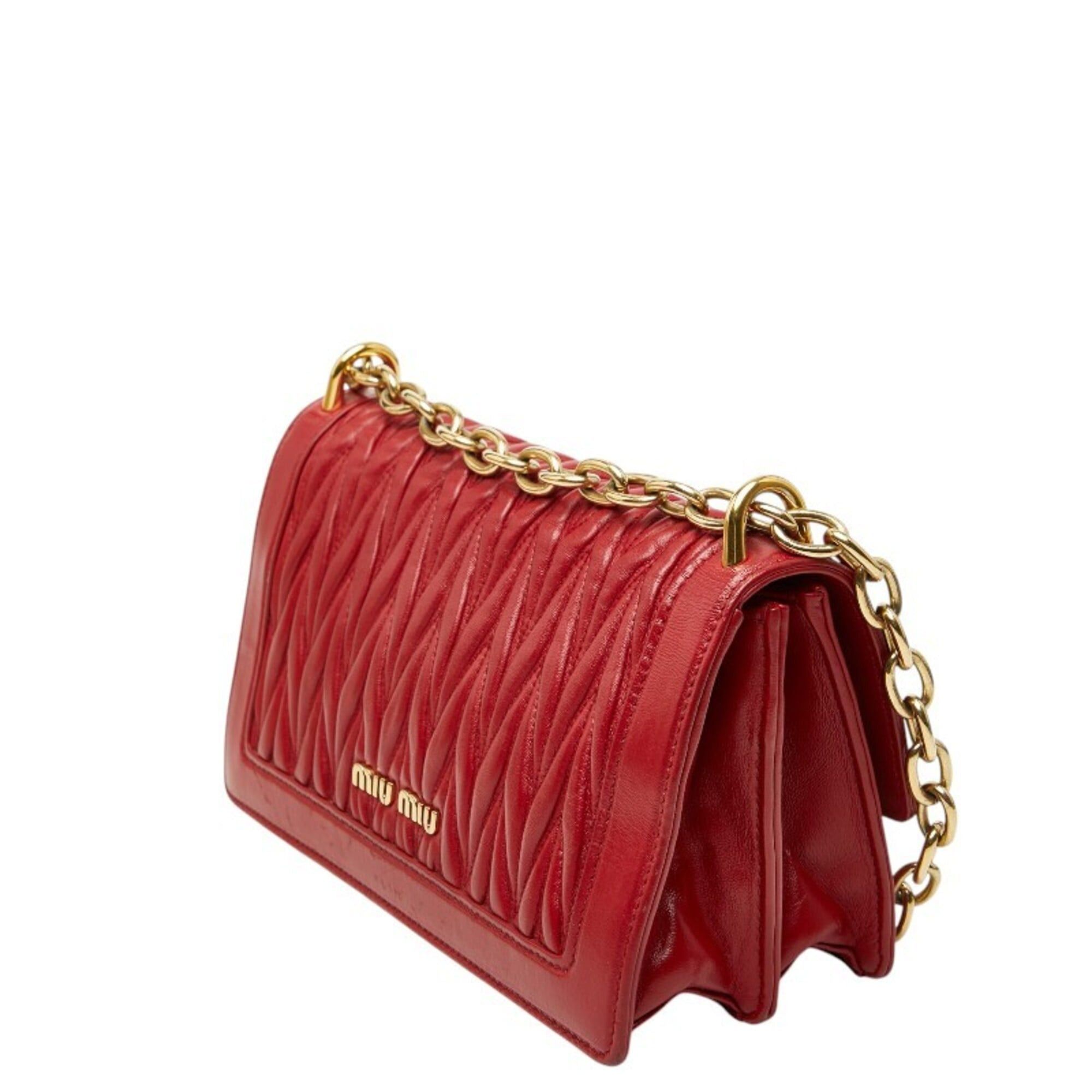 Miu Miu Miu Miu Miu Solitaire Matelassé Crossbody Chain Shoulder Bag, Red Leather, Glass, Women's MIUMIU Size ONE SIZE - 2 Thumbnail