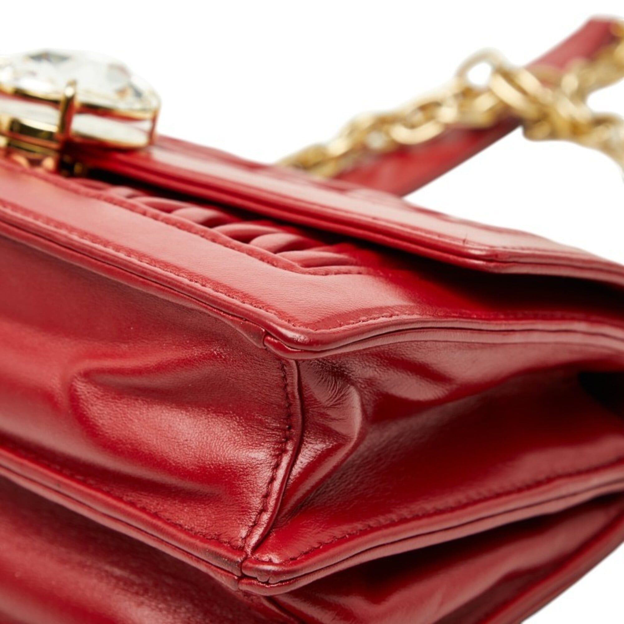 Miu Miu Miu Miu Miu Solitaire Matelassé Crossbody Chain Shoulder Bag, Red Leather, Glass, Women's MIUMIU Size ONE SIZE - 4 Thumbnail