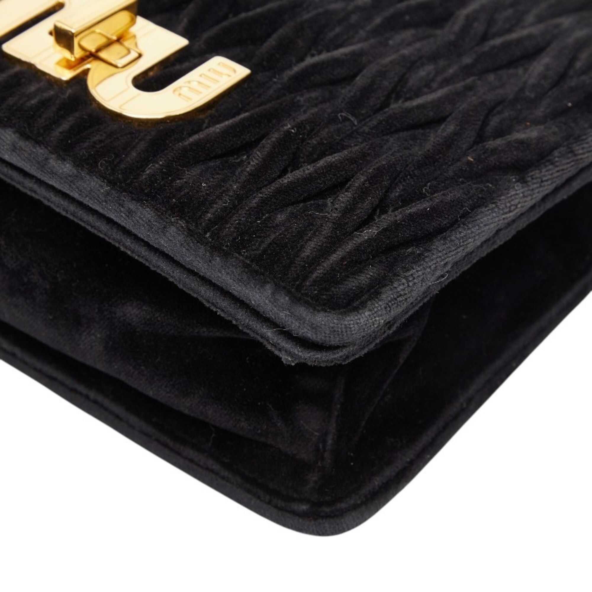 Miu Miu Miu Miu Miu Matelassé Bijou Crossbody Chain Shoulder Bag, Black Velvet Leather, Women's MIUMIU Size ONE SIZE - 4 Thumbnail