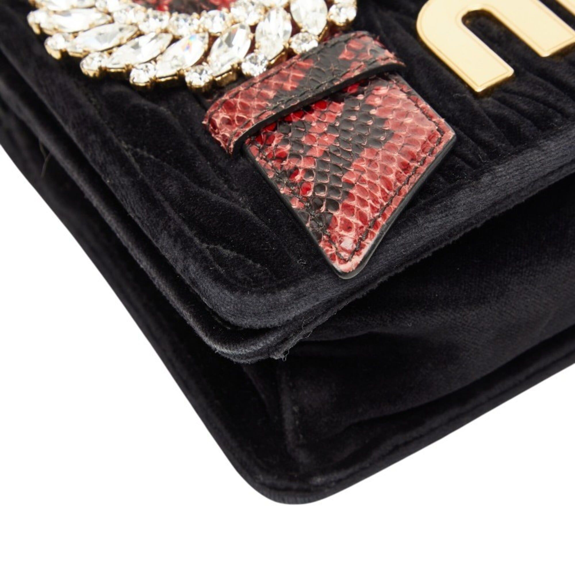 Miu Miu Miu Miu Miu Matelassé Bijou Crossbody Chain Shoulder Bag, Black Velvet Leather, Women's MIUMIU Size ONE SIZE - 5 Thumbnail
