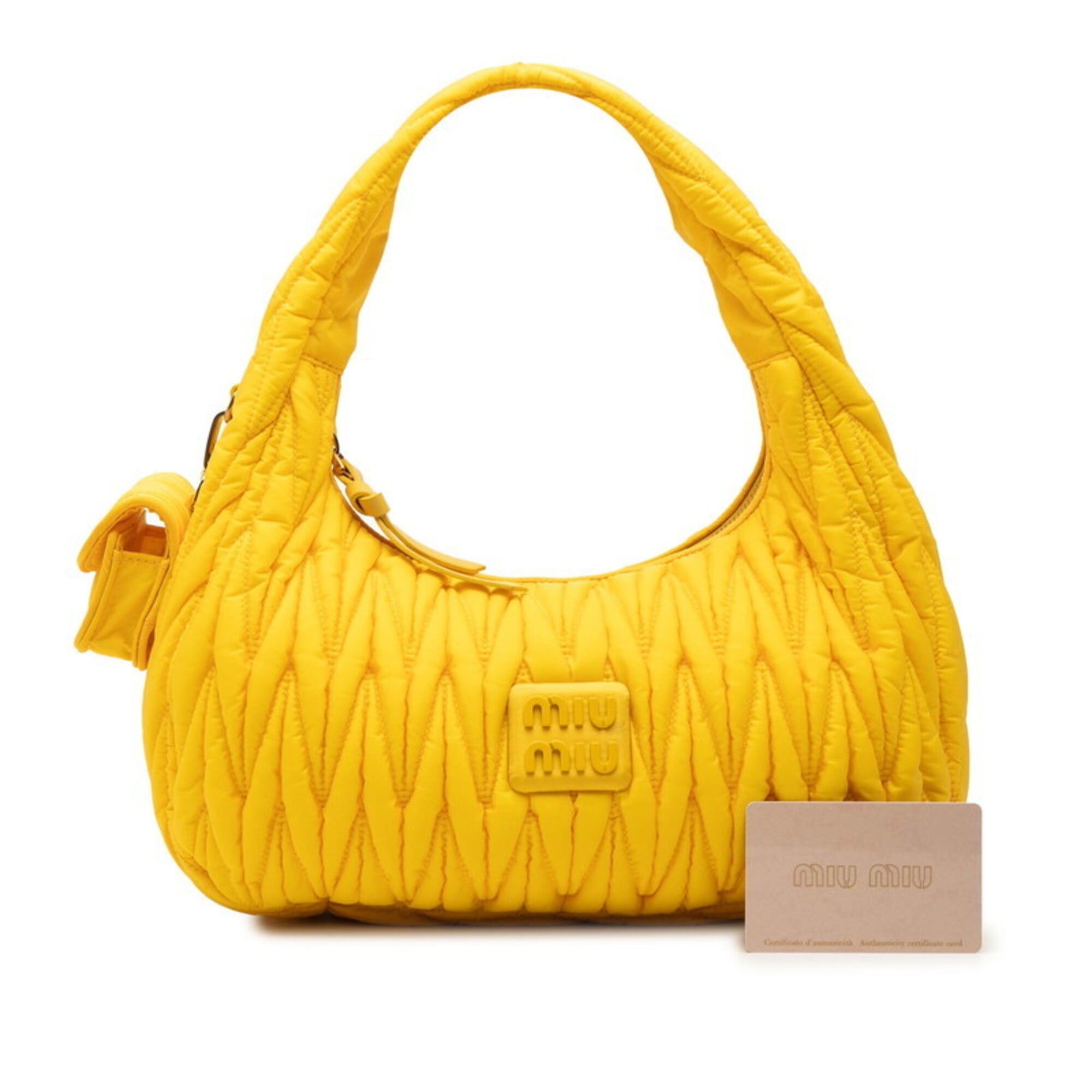 Miu Miu Miu Miu Miu Matelassé Wonder Handbag One-Shoulder Bag Yellow Nylon Leather Women's MIUMIU Size ONE SIZE - 6 Thumbnail