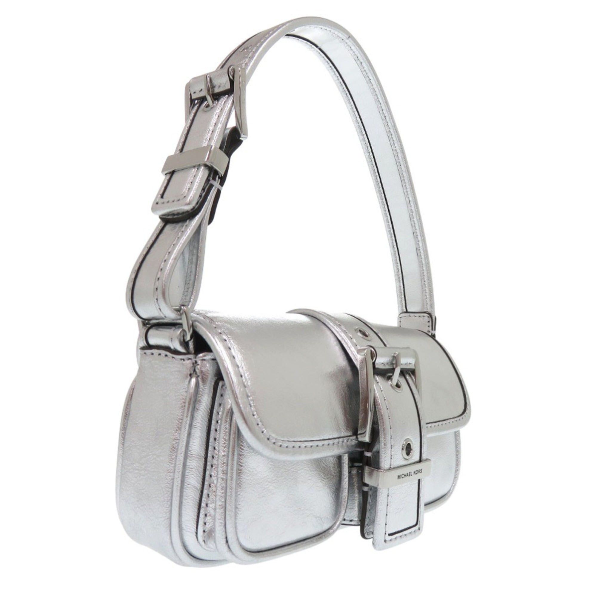 Michael Kors Michael Kors COLBY Metallic Leather Shoulder Bag, Extra Small, Silver, 0765 Size ONE SIZE - 4 Thumbnail