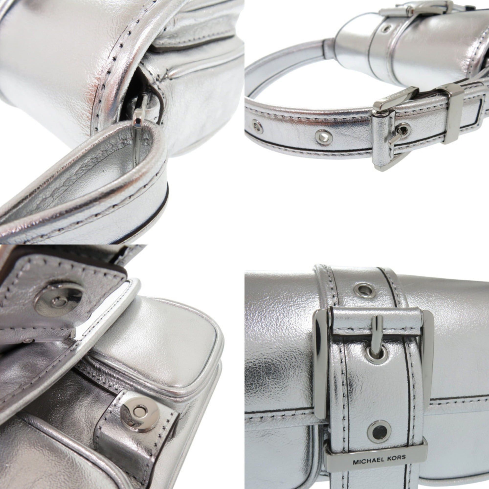 Michael Kors Michael Kors COLBY Metallic Leather Shoulder Bag, Extra Small, Silver, 0765 Size ONE SIZE - 9 Thumbnail