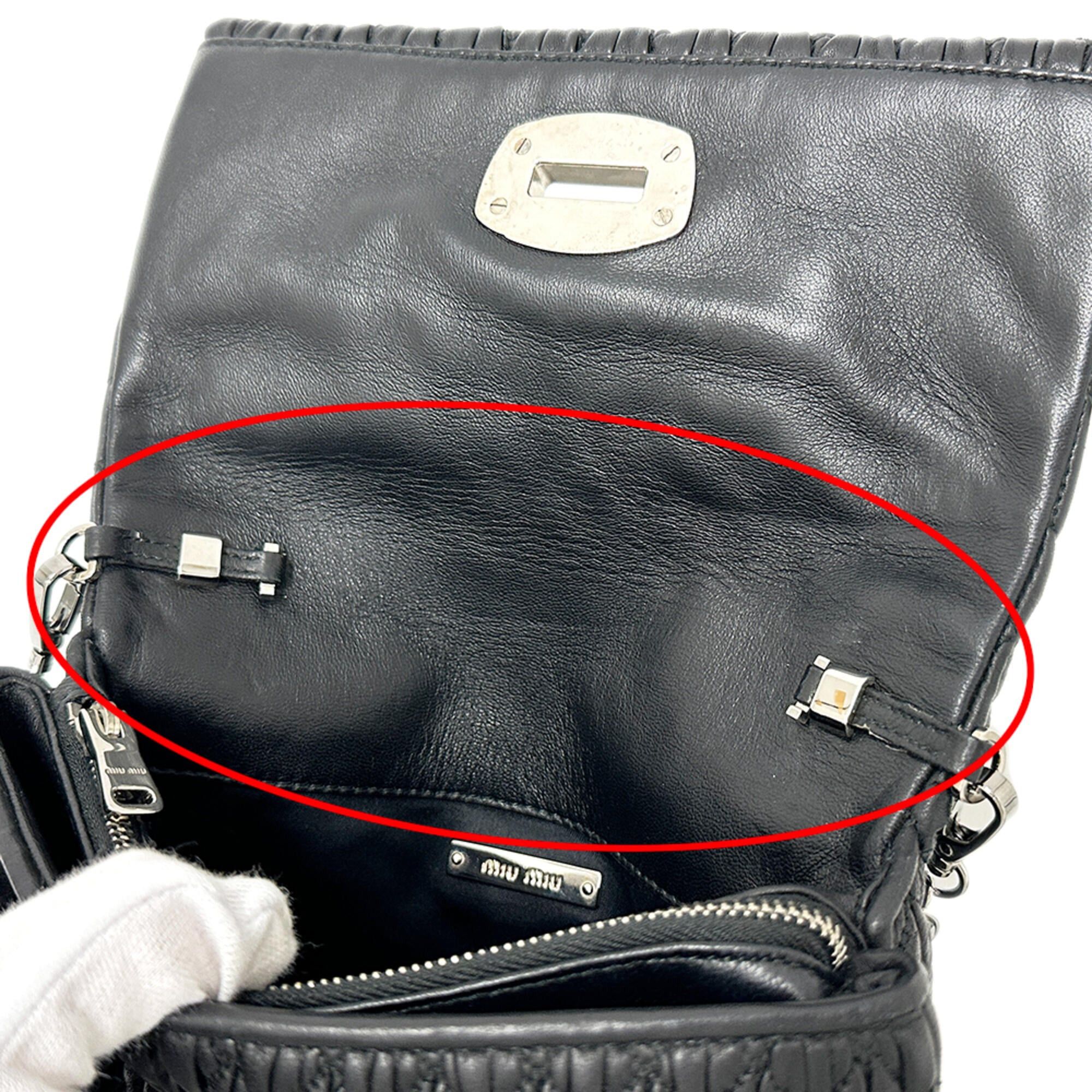 Miu Miu Miu Miu Miu handbag for women, brand name, Matelassé, shoulder bag, leather, black, floral, jewel, chain shoulder, black mini bag. Size ONE SIZE - 8 Thumbnail