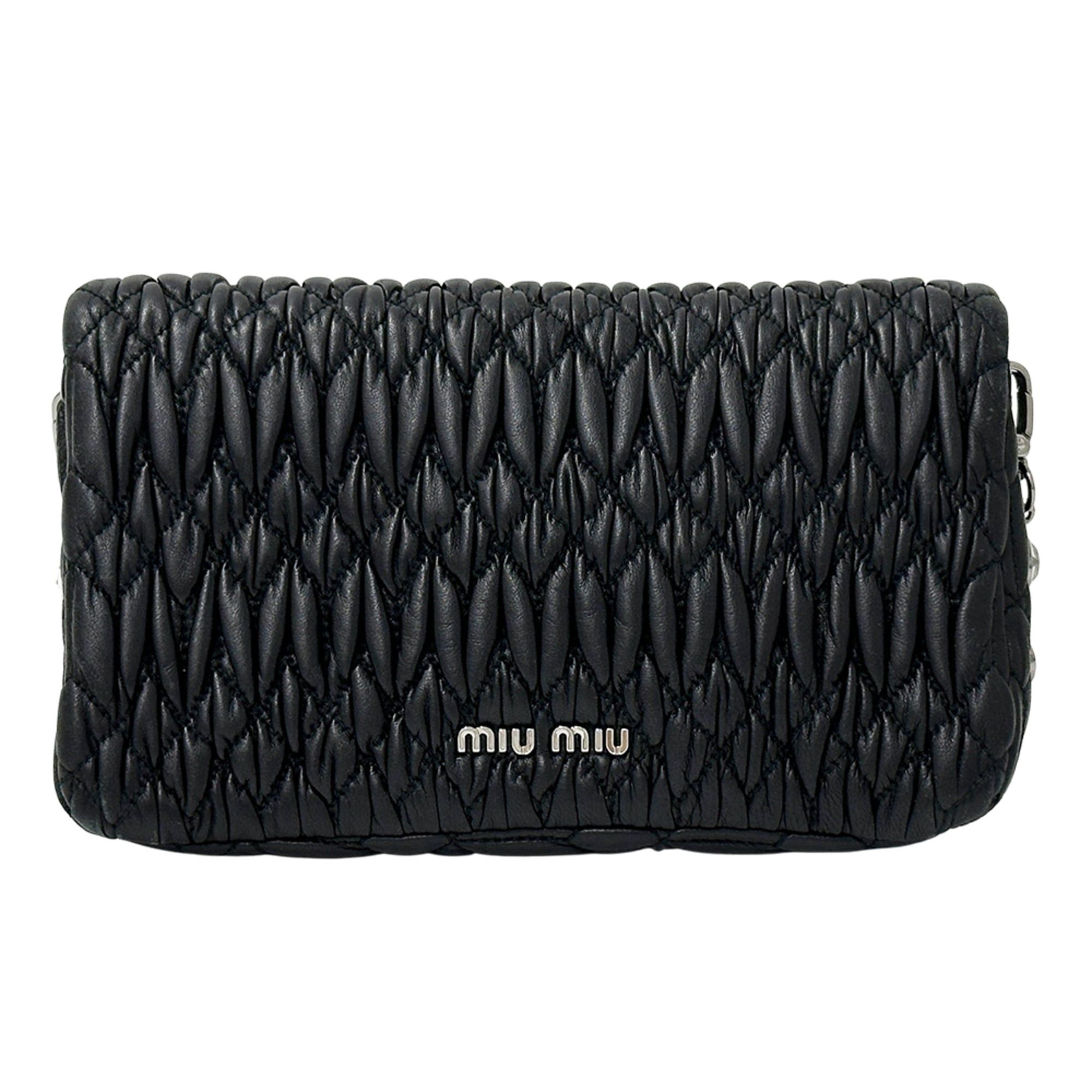 Miu Miu Miu Miu Miu handbag for women, brand name, Matelassé, shoulder bag, leather, black, floral, jewel, chain shoulder, black mini bag. Size ONE SIZE - 2 Thumbnail