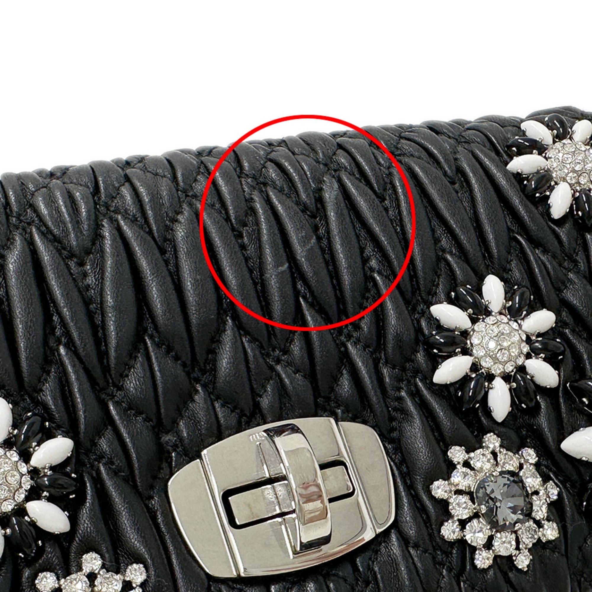 Miu Miu Miu Miu Miu handbag for women, brand name, Matelassé, shoulder bag, leather, black, floral, jewel, chain shoulder, black mini bag. Size ONE SIZE - 10 Thumbnail