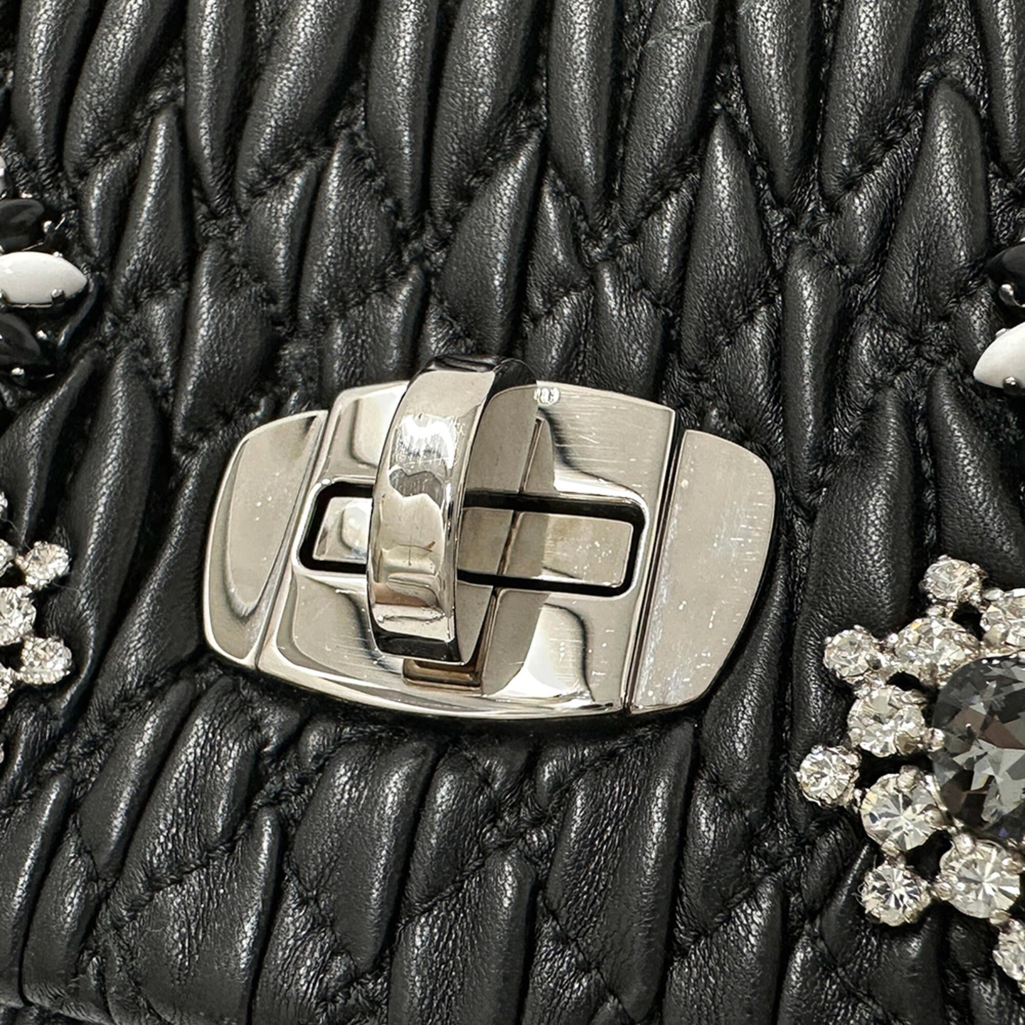 Miu Miu Miu Miu Miu handbag for women, brand name, Matelassé, shoulder bag, leather, black, floral, jewel, chain shoulder, black mini bag. Size ONE SIZE - 9 Thumbnail