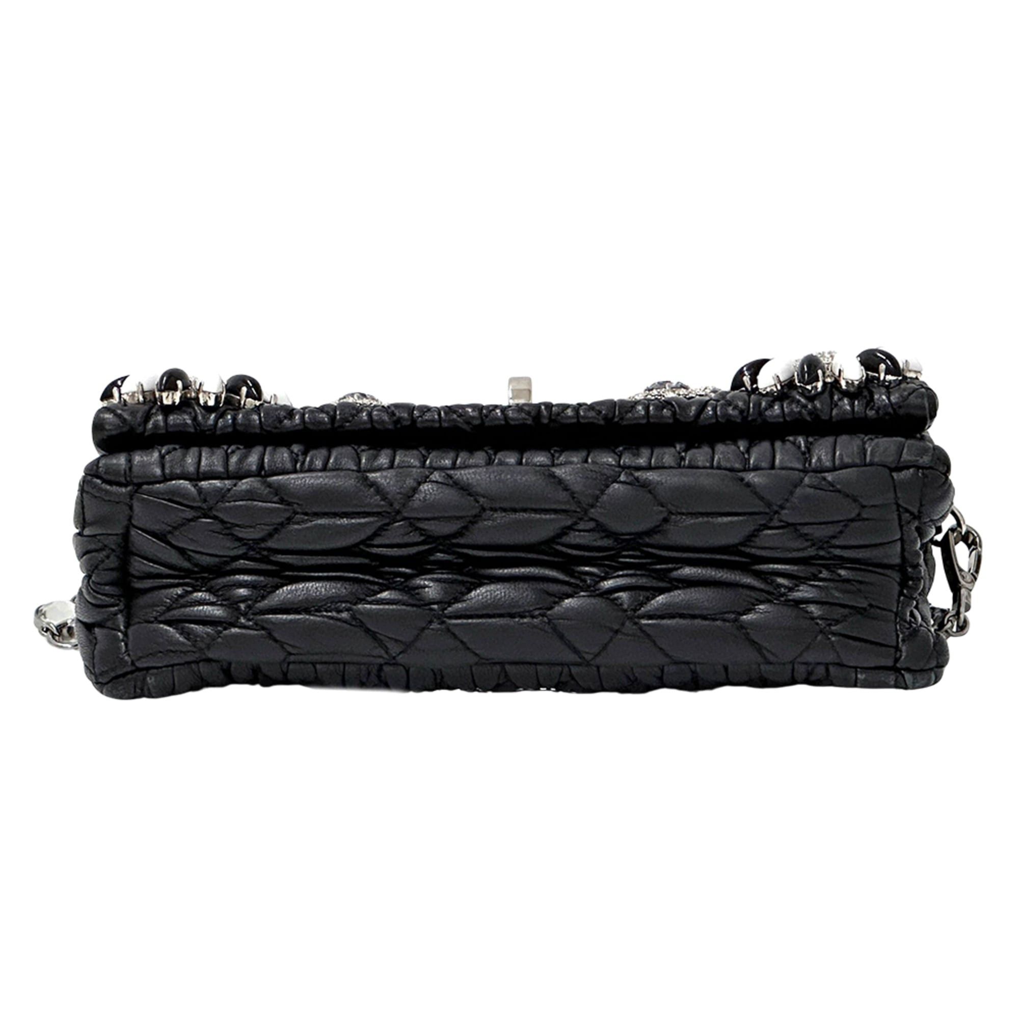 Miu Miu Miu Miu Miu handbag for women, brand name, Matelassé, shoulder bag, leather, black, floral, jewel, chain shoulder, black mini bag. Size ONE SIZE - 3 Thumbnail