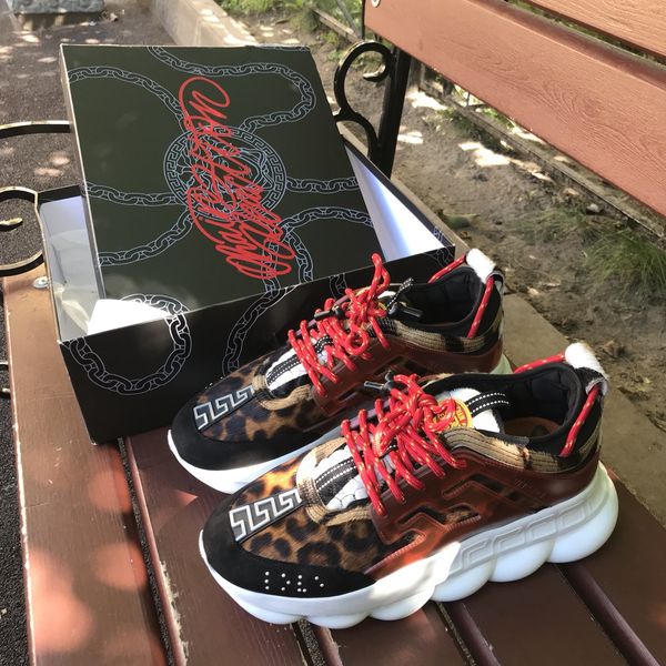 new VERSACE Chain Reaction Red Wild Leopard low chunky sneaker