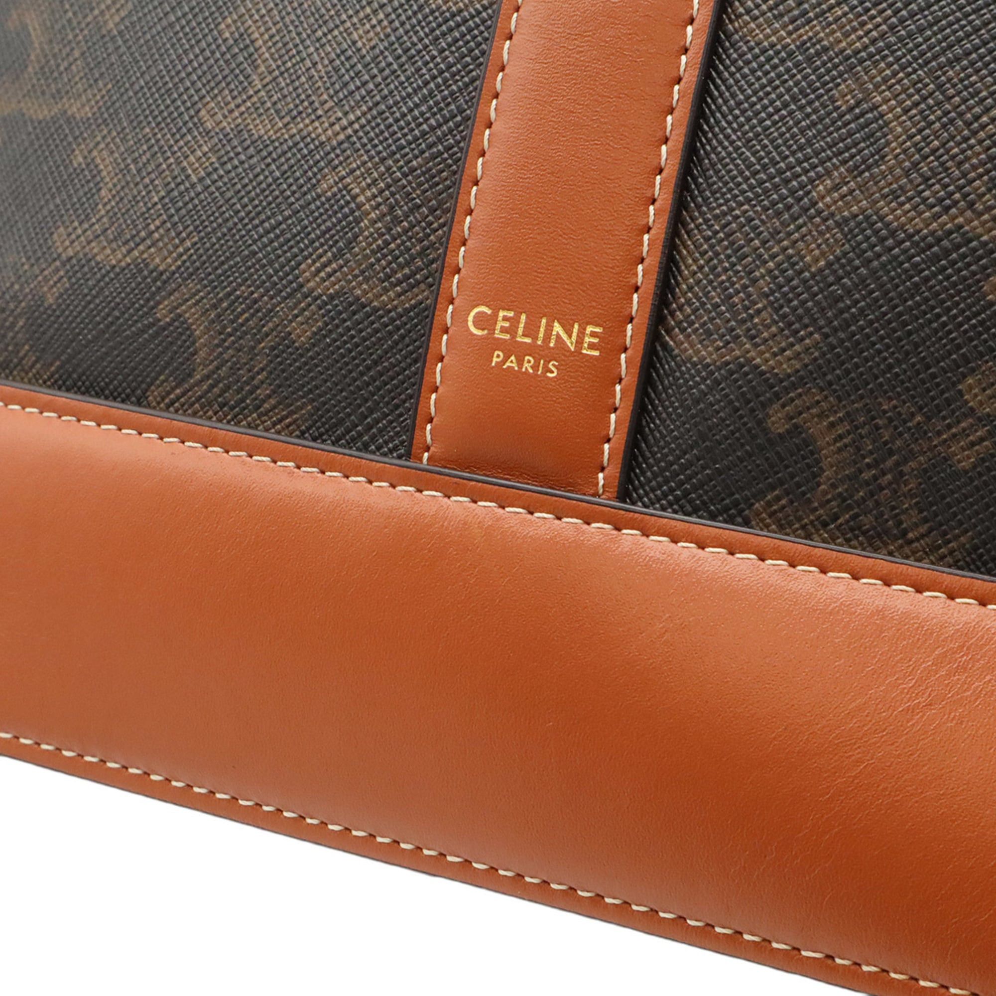 Celine CELINE Triomphe Medium Bucket Shoulder Bag, Canvas, Calfskin Leather, Tan Brown, 191132 Size ONE SIZE - 7 Thumbnail