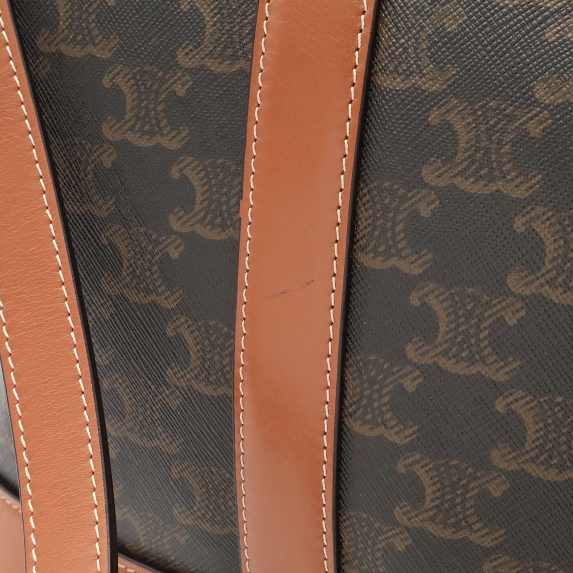 Celine CELINE Triomphe Medium Bucket Shoulder Bag, Canvas, Calfskin Leather, Tan Brown, 191132 Size ONE SIZE - 6 Thumbnail