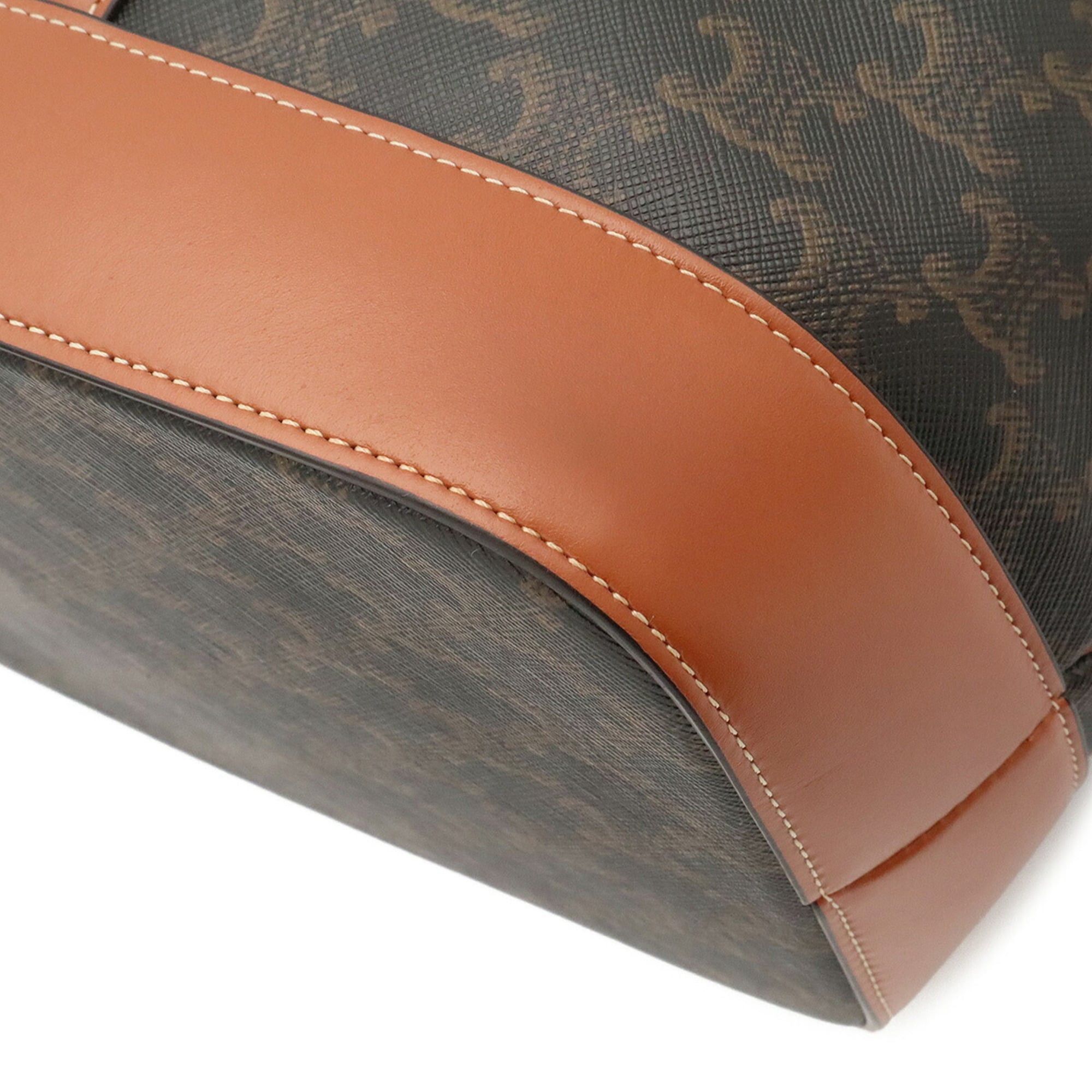 Celine CELINE Triomphe Medium Bucket Shoulder Bag, Canvas, Calfskin Leather, Tan Brown, 191132 Size ONE SIZE - 4 Thumbnail