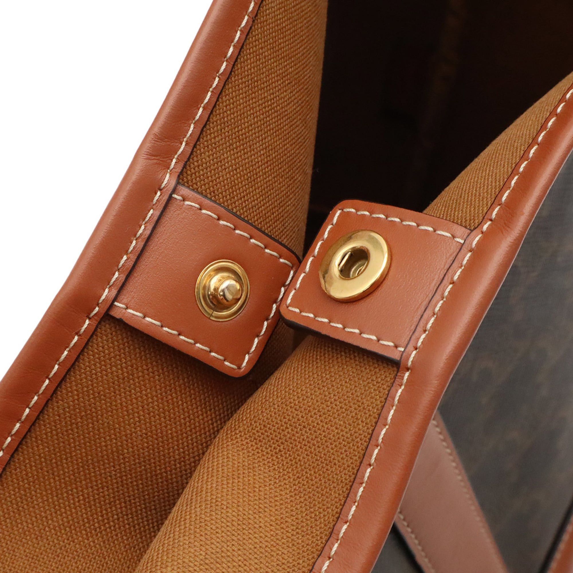 Celine CELINE Triomphe Medium Bucket Shoulder Bag, Canvas, Calfskin Leather, Tan Brown, 191132 Size ONE SIZE - 8 Thumbnail
