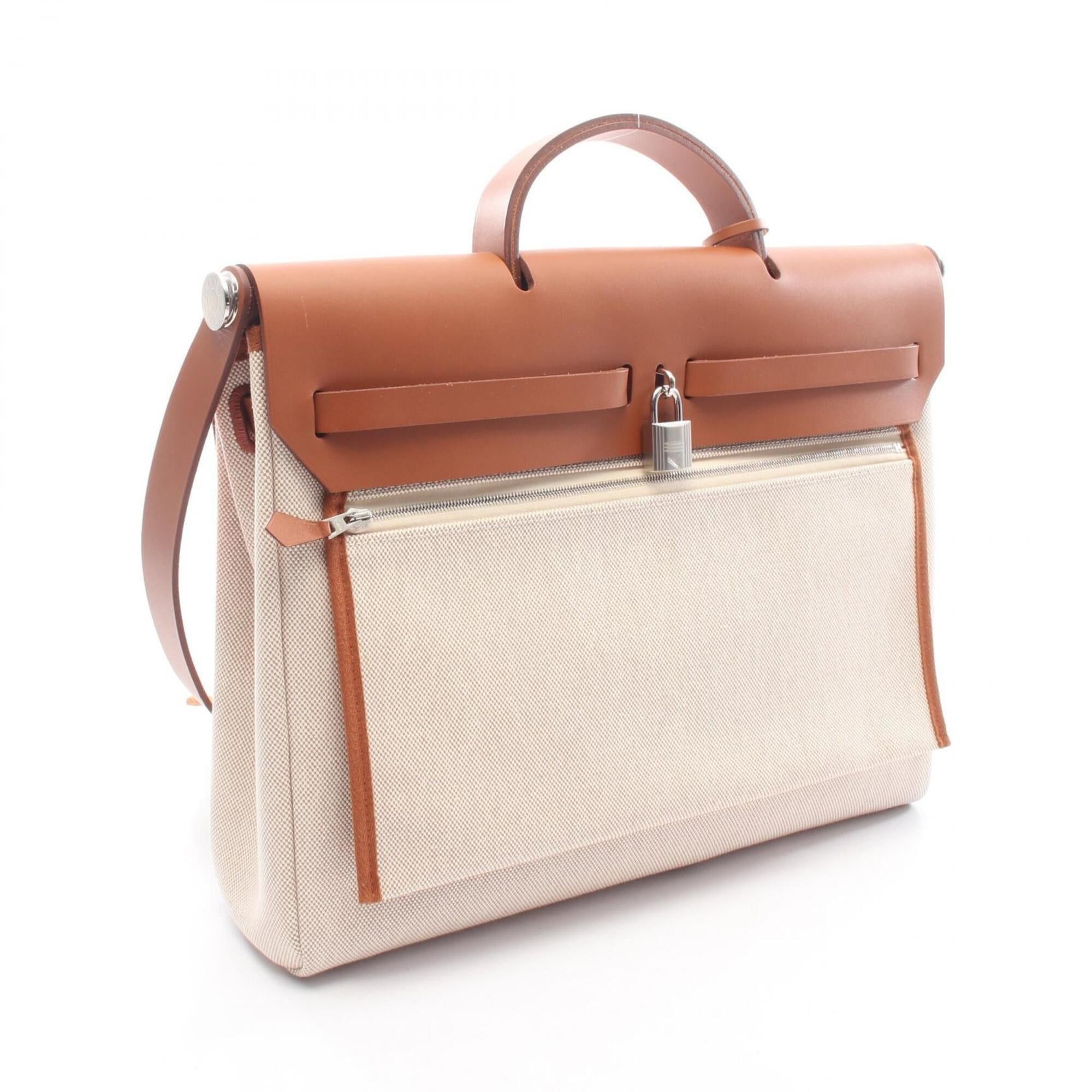 Hermes Hermes Herbag Zip Messenger 39 Handbag, Canvas Leather, Vache Hunter Toile H, Hunter, Women's, Ivory/Brown Size ONE SIZE - 2 Thumbnail