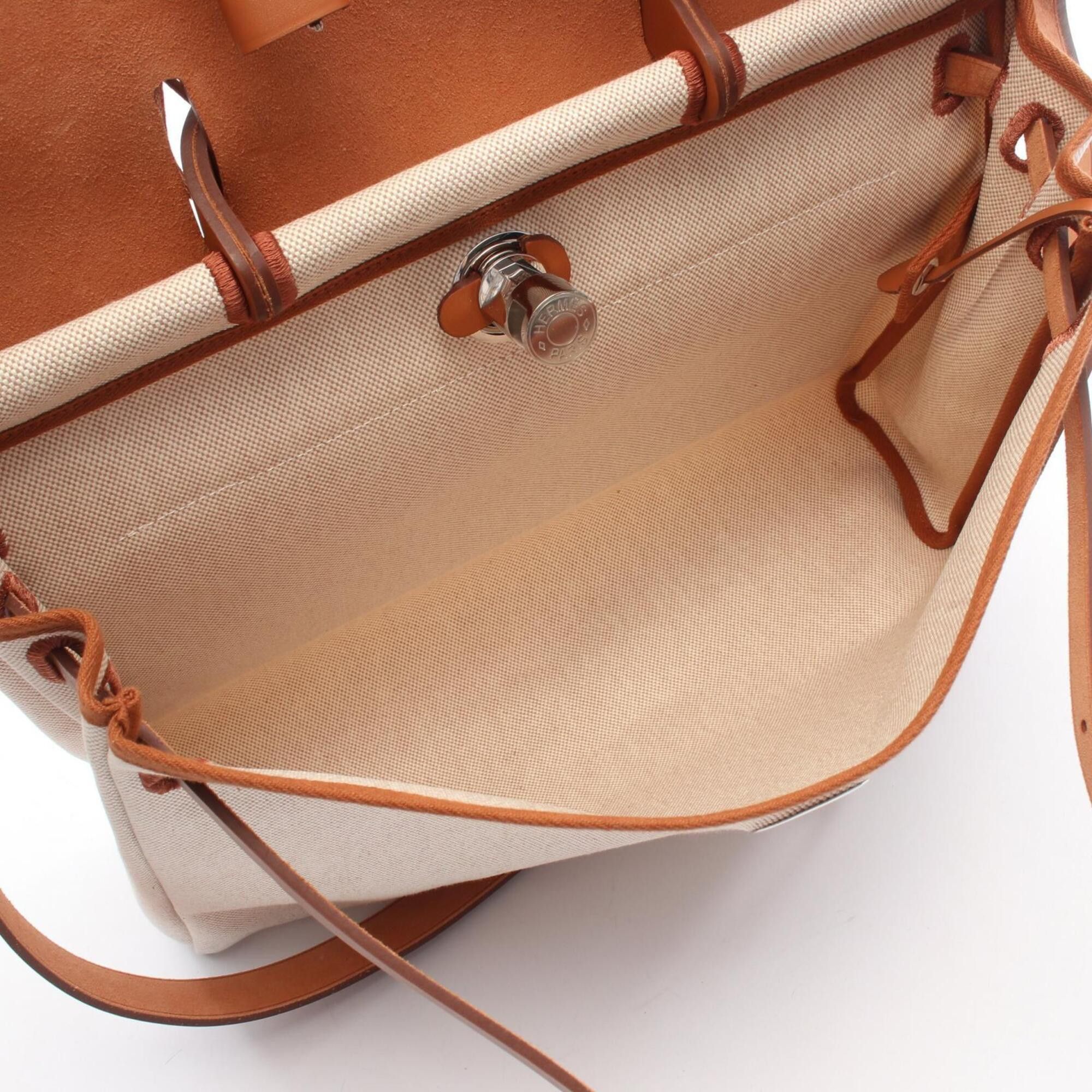 Hermes Hermes Herbag Zip Messenger 39 Handbag, Canvas Leather, Vache Hunter Toile H, Hunter, Women's, Ivory/Brown Size ONE SIZE - 3 Thumbnail