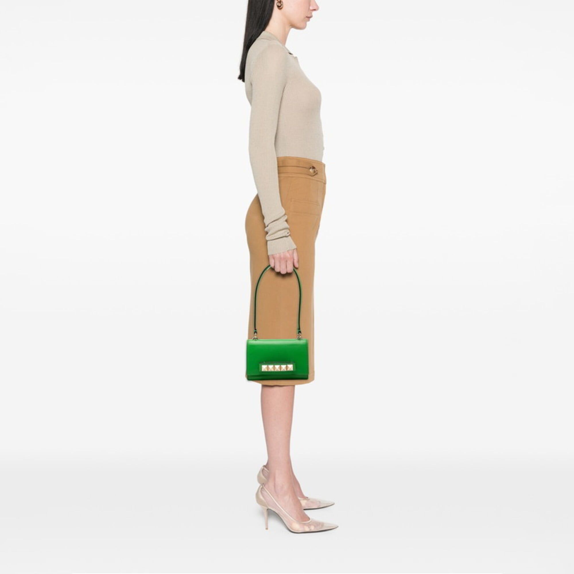 Valentino Valentino Rockstud Handbag One Shoulder Green Gold Leather Women's Size ONE SIZE - 7 Thumbnail
