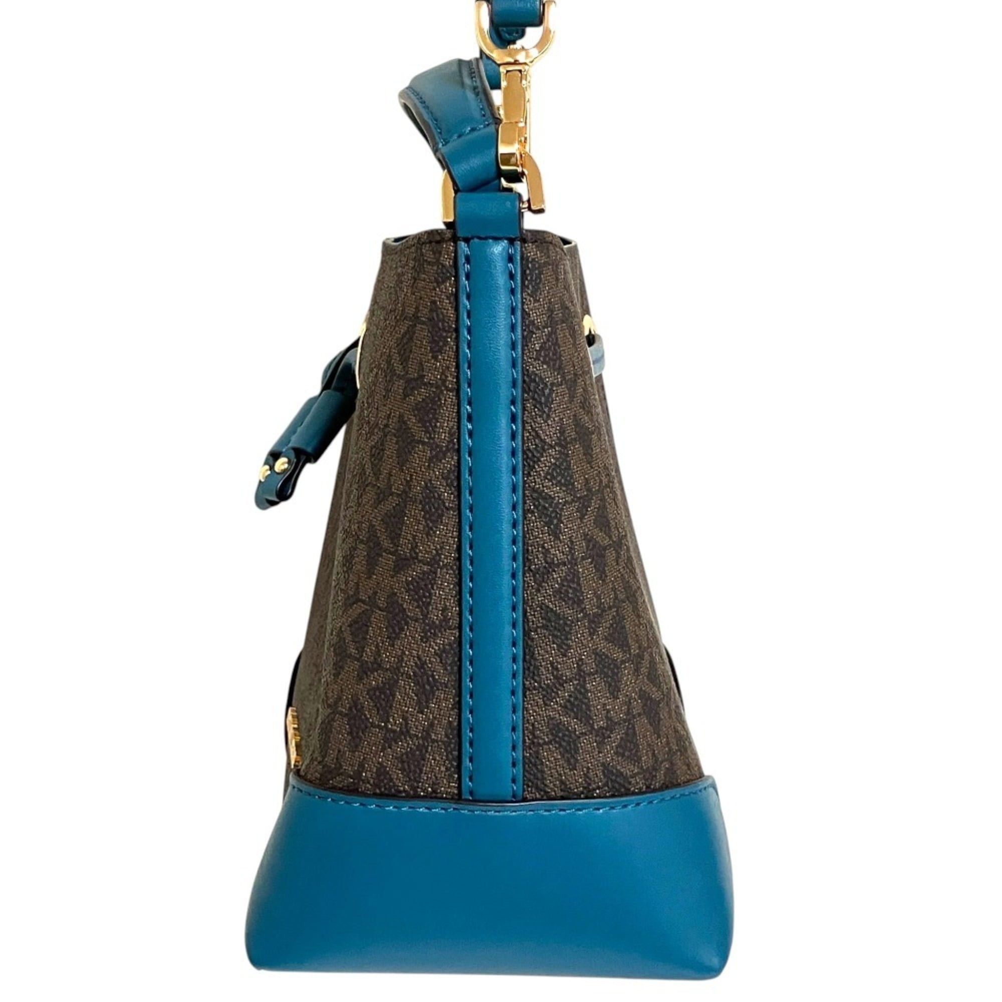 Michael Kors MICHAEL KORS MK Signature Drawstring 2-Way Bucket Shoulder Bag, Brown x Blue, Women's Size ONE SIZE - 3 Thumbnail