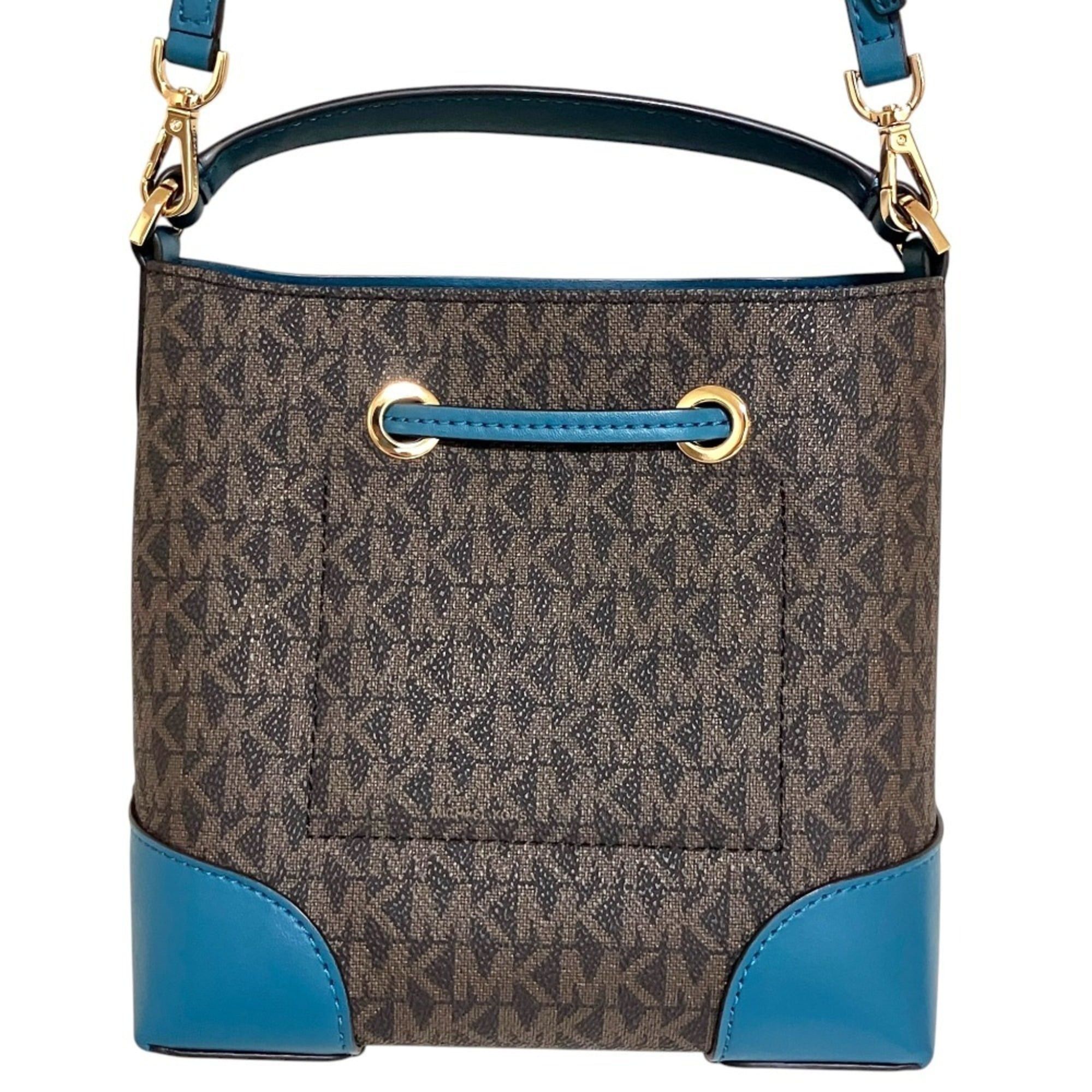 Michael Kors MICHAEL KORS MK Signature Drawstring 2-Way Bucket Shoulder Bag, Brown x Blue, Women's Size ONE SIZE - 2 Thumbnail