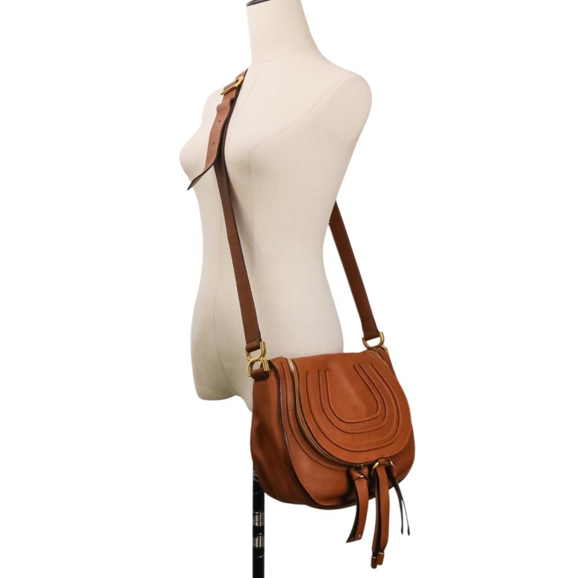 Chloe Chloé Chloe Marcie Leather Shoulder Bag, Brown, Women's Size ONE SIZE - 13 Thumbnail