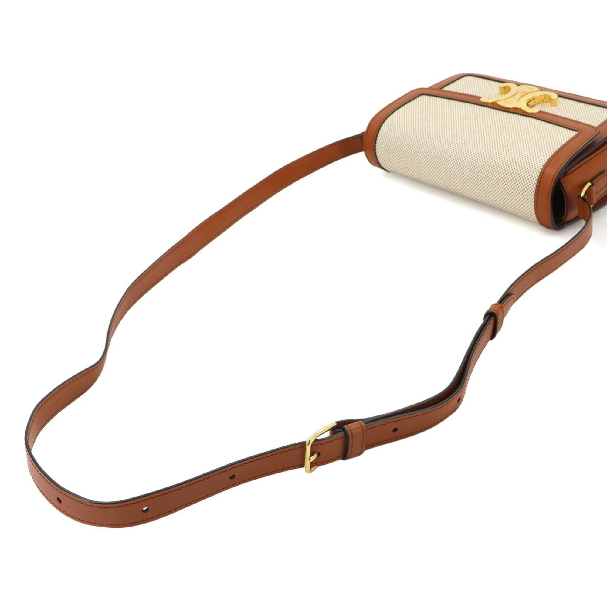 Celine Celine Teen Triomphe Shoulder Handbag, Canvas and Leather, Brown with Gold Hardware Size ONE SIZE - 6 Thumbnail
