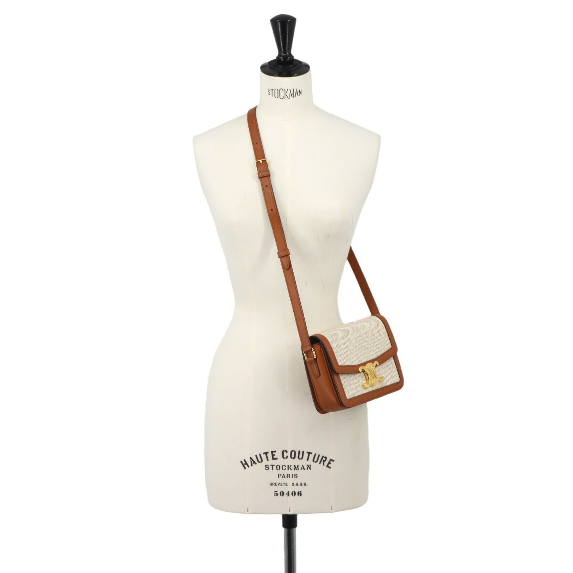 Celine Celine Teen Triomphe Shoulder Handbag, Canvas and Leather, Brown with Gold Hardware Size ONE SIZE - 10 Thumbnail