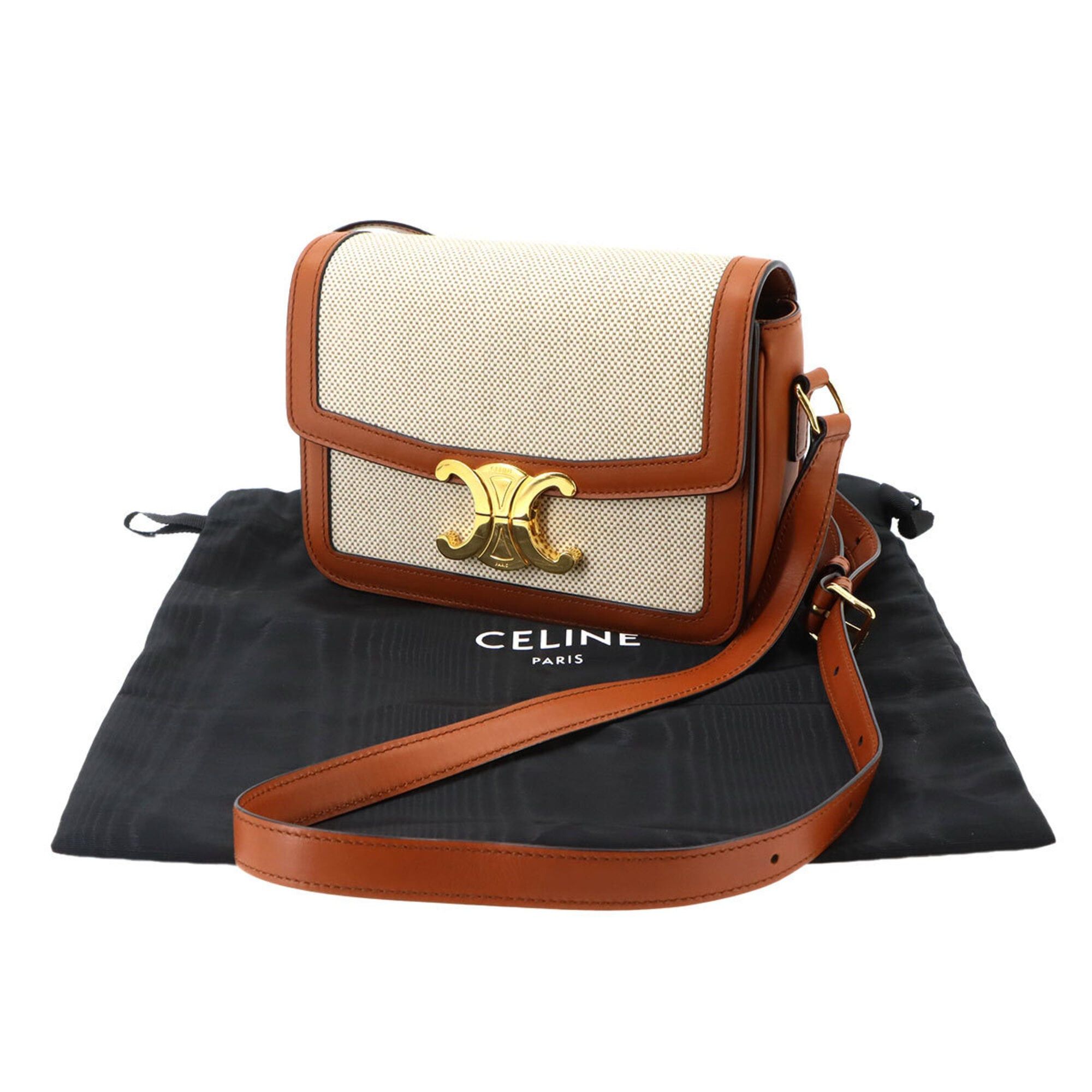 Celine Celine Teen Triomphe Shoulder Handbag, Canvas and Leather, Brown with Gold Hardware Size ONE SIZE - 2 Thumbnail