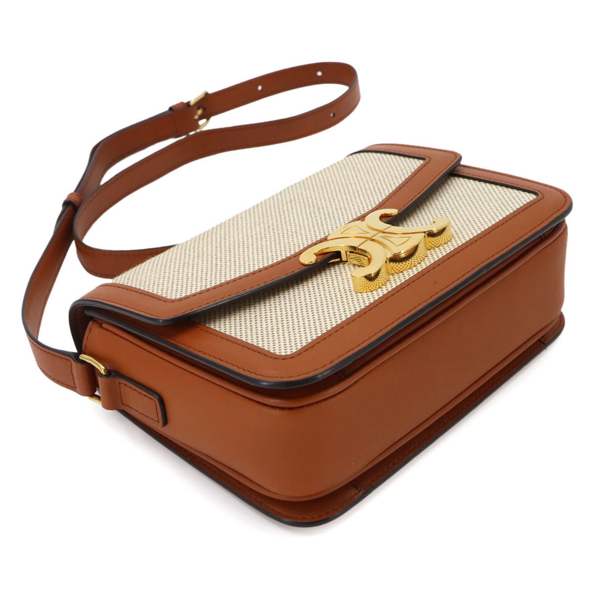 Celine Celine Teen Triomphe Shoulder Handbag, Canvas and Leather, Brown with Gold Hardware Size ONE SIZE - 5 Thumbnail