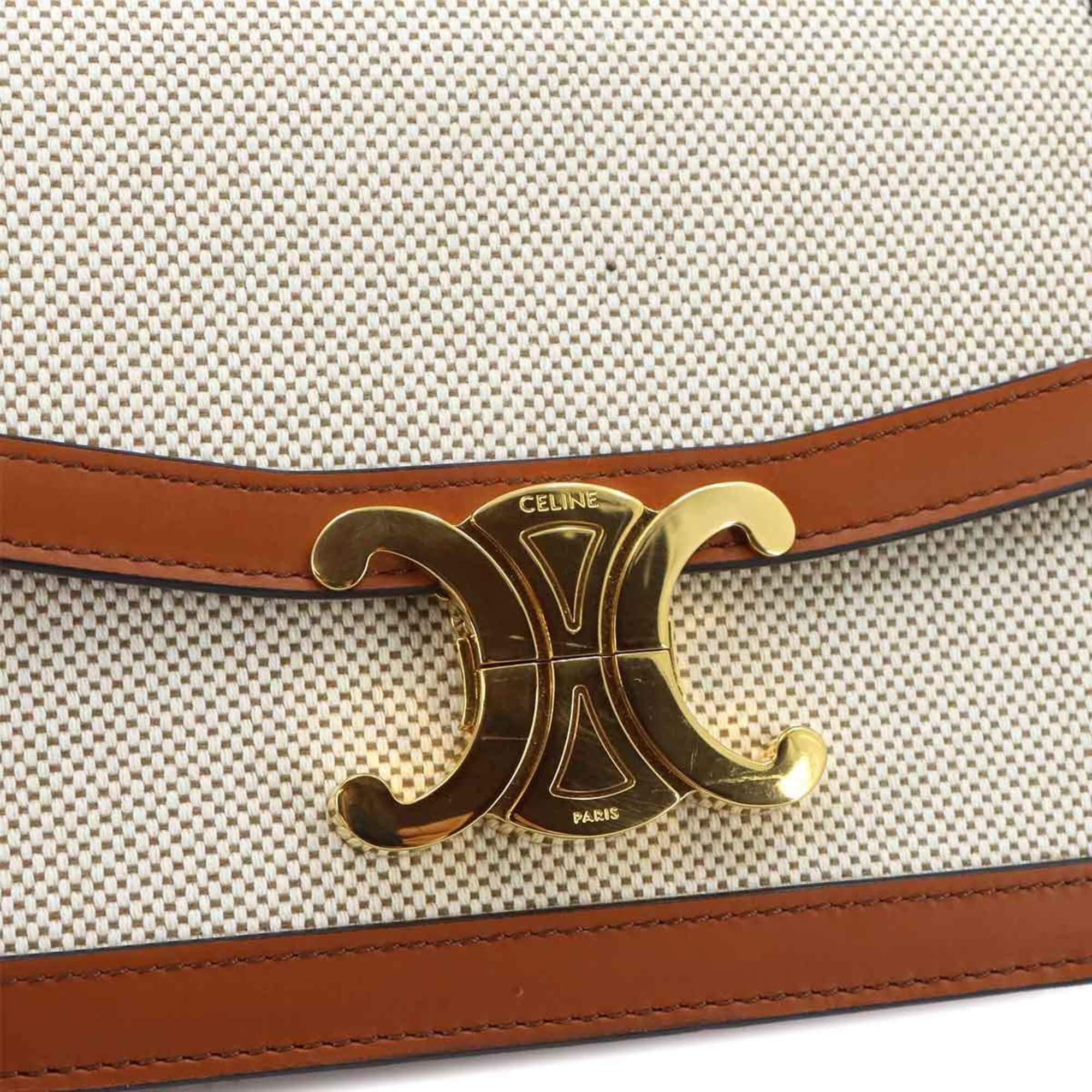 Celine Celine Teen Triomphe Shoulder Handbag, Canvas and Leather, Brown with Gold Hardware Size ONE SIZE - 9 Thumbnail