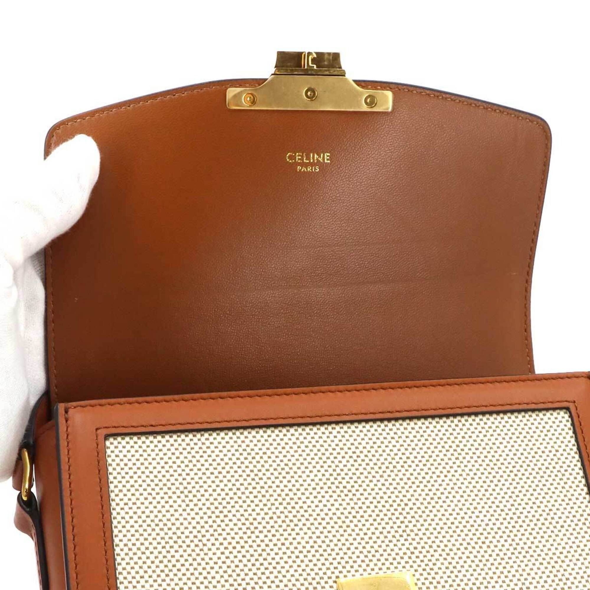 Celine Celine Teen Triomphe Shoulder Handbag, Canvas and Leather, Brown with Gold Hardware Size ONE SIZE - 7 Thumbnail