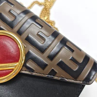 Fendi FENDI Double Micro black cowhide leather doubleF shoulder bag crossbody bag gold Size ONE SIZE - 11 Thumbnail