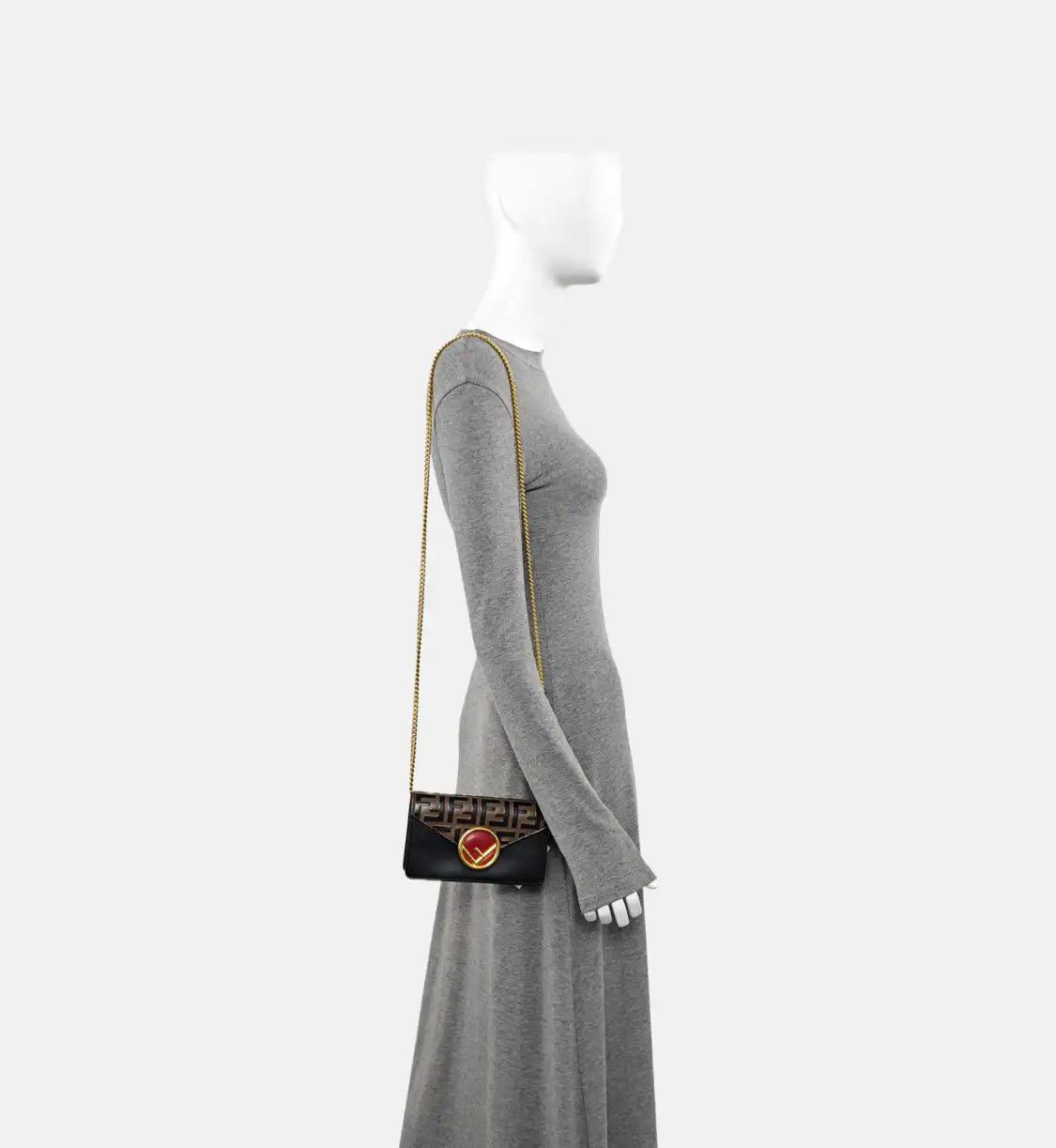 Fendi FENDI Double Micro black cowhide leather doubleF shoulder bag crossbody bag gold Size ONE SIZE - 2 Thumbnail
