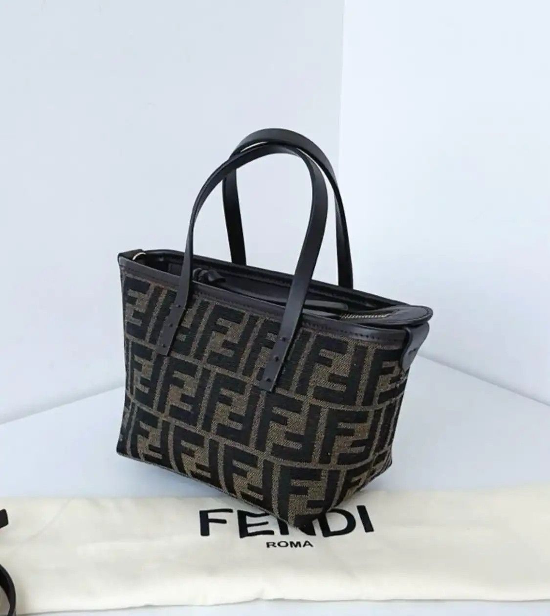 Fendi FENDI Roll mini dark brownfabric doubleF crossbody bag detachable strap Size ONE SIZE - 3 Thumbnail