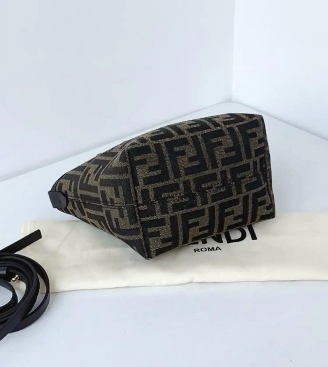 Fendi FENDI Roll mini dark brownfabric doubleF crossbody bag detachable strap Size ONE SIZE - 4 Thumbnail