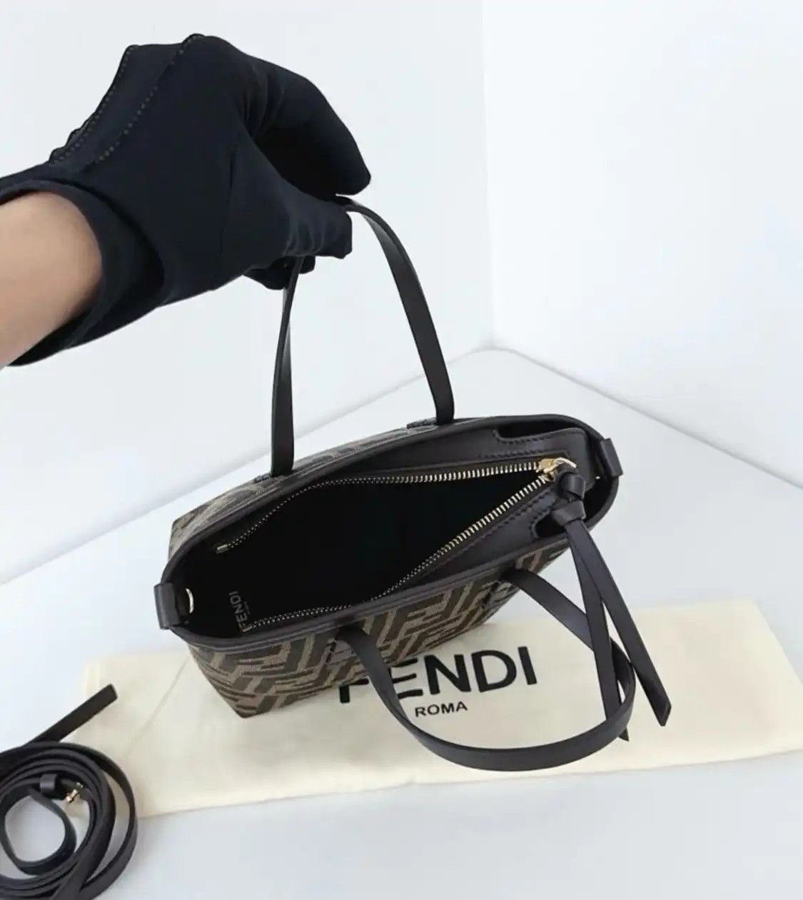 Fendi FENDI Roll mini dark brownfabric doubleF crossbody bag detachable strap Size ONE SIZE - 7 Thumbnail