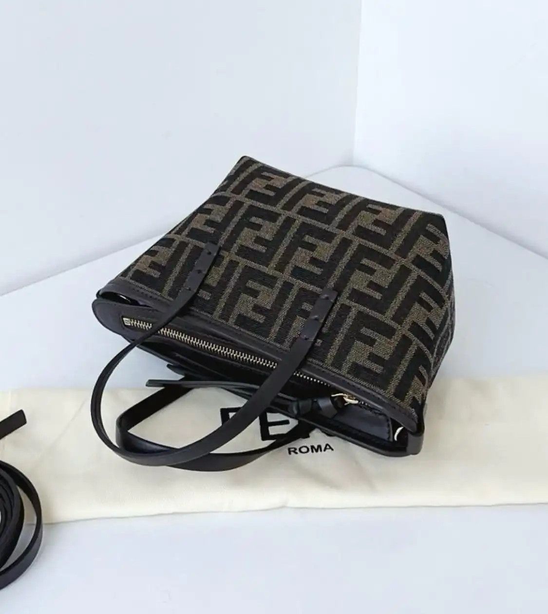 Fendi FENDI Roll mini dark brownfabric doubleF crossbody bag detachable strap Size ONE SIZE - 6 Thumbnail