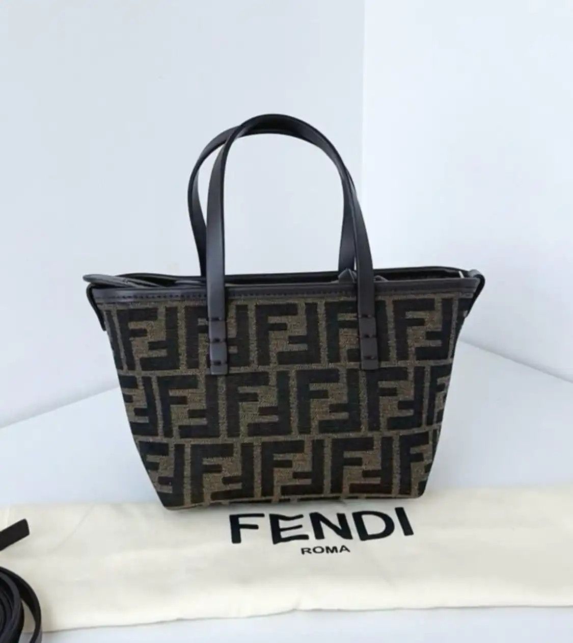 Fendi FENDI Roll mini dark brownfabric doubleF crossbody bag detachable strap Size ONE SIZE - 2 Thumbnail