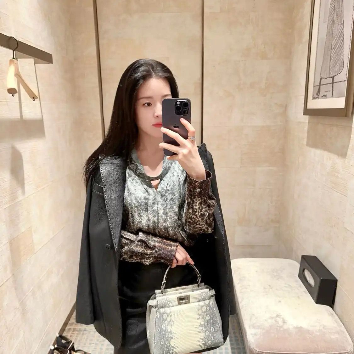 Fendi FENDI Peekaboo mini grey lizard skin crossbody bag Size ONE SIZE - 8 Thumbnail
