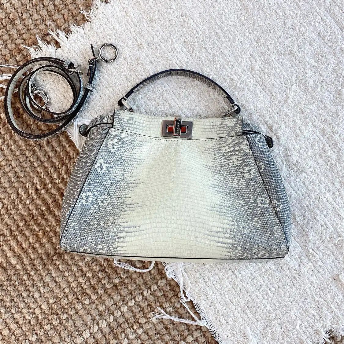 Fendi FENDI Peekaboo mini grey lizard skin crossbody bag Size ONE SIZE - 4 Thumbnail