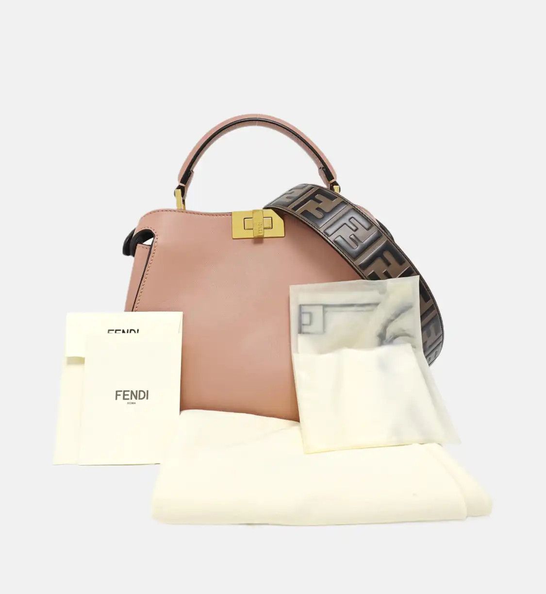 Fendi FENDI Peekaboo Essential Medium pink cowhide leather shoulder bag gold hardware Size ONE SIZE - 8 Thumbnail