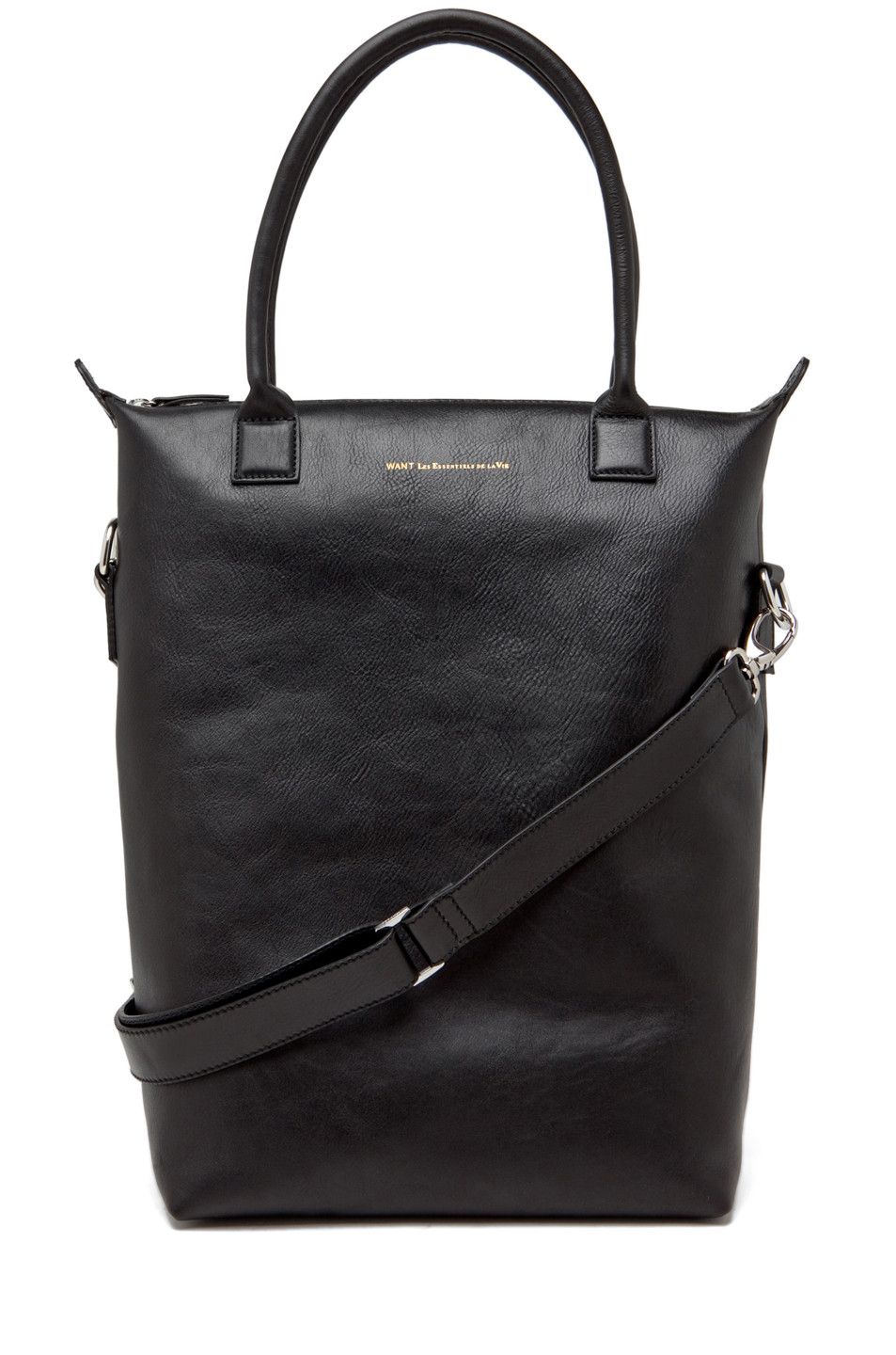WANT Les Essentiels Orly Black Leather Tote Bag w/ Detachable Strap ...