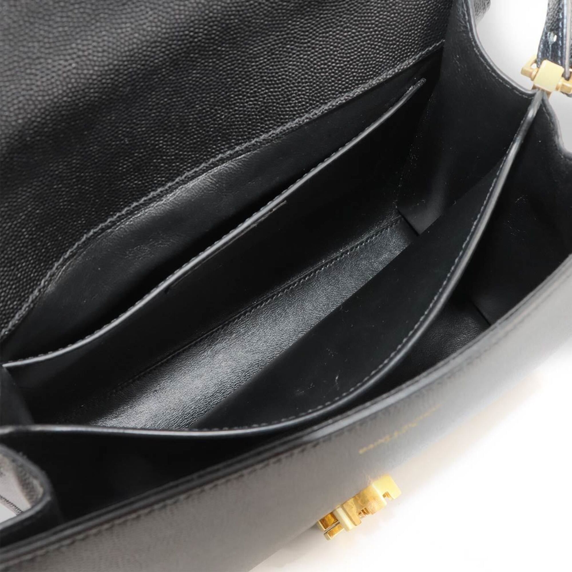 Saint Laurent Paris Saint Laurent Cassandra Medium 2-way Hand/Shoulder Handbag, Leather, Black, 623931, Gold Hardware. Size ONE SIZE - 7 Thumbnail