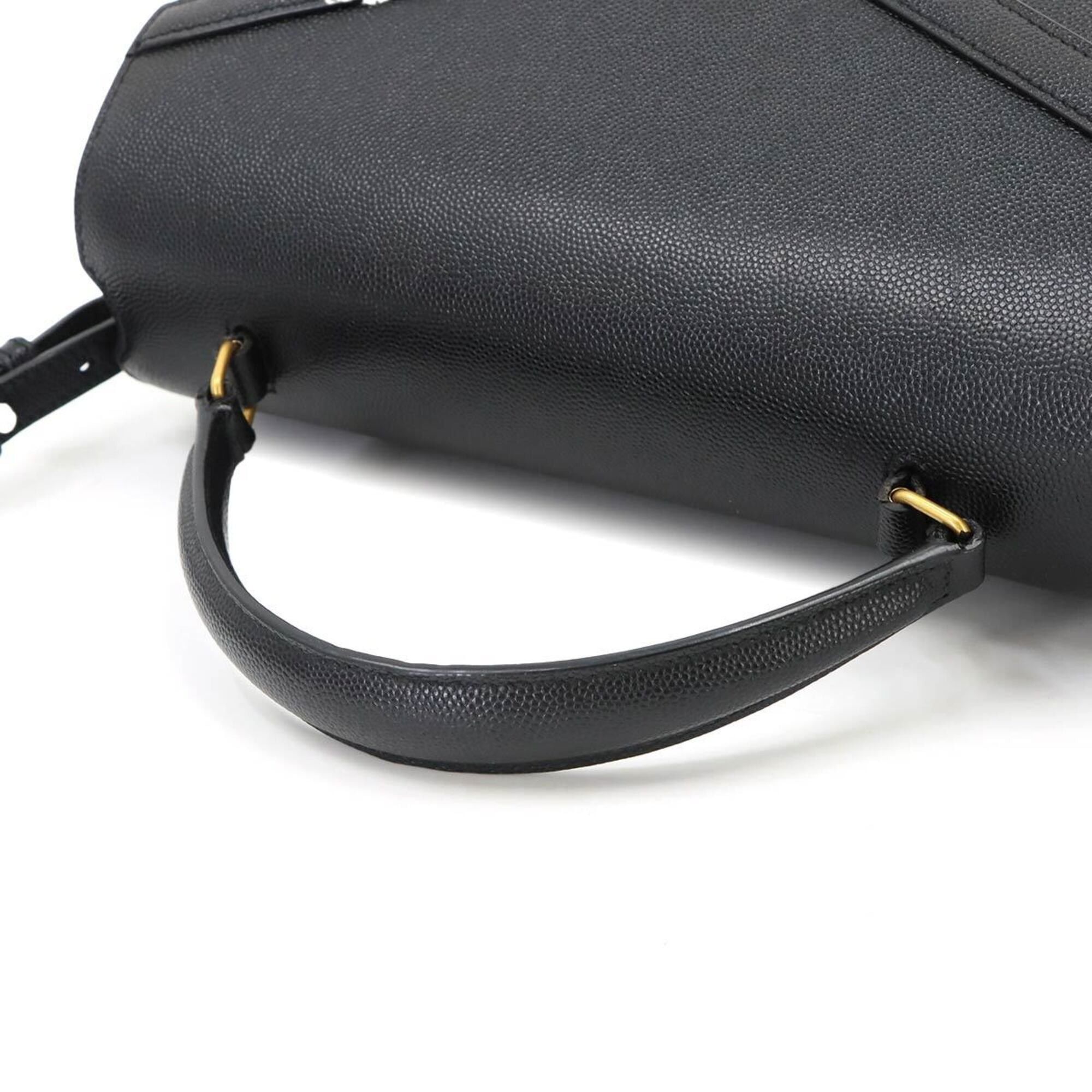 Saint Laurent Paris Saint Laurent Cassandra Medium 2-way Hand/Shoulder Handbag, Leather, Black, 623931, Gold Hardware. Size ONE SIZE - 6 Thumbnail