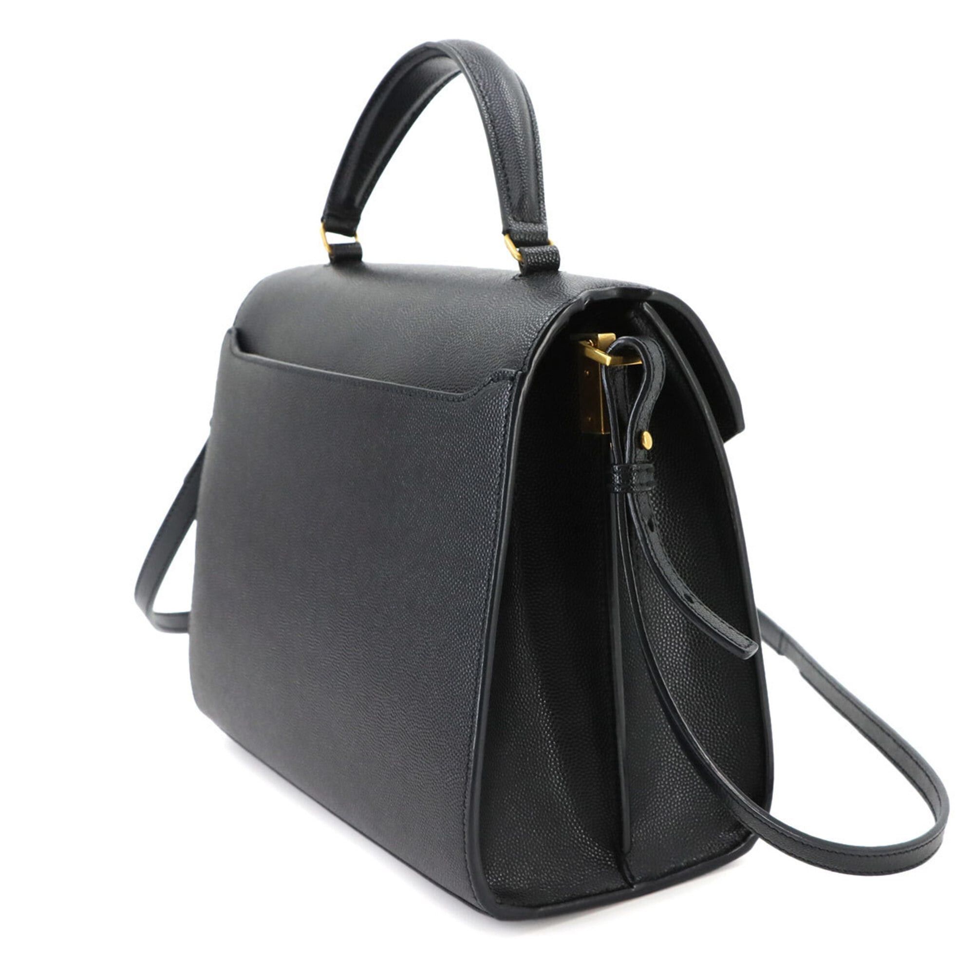 Saint Laurent Paris Saint Laurent Cassandra Medium 2-way Hand/Shoulder Handbag, Leather, Black, 623931, Gold Hardware. Size ONE SIZE - 4 Thumbnail