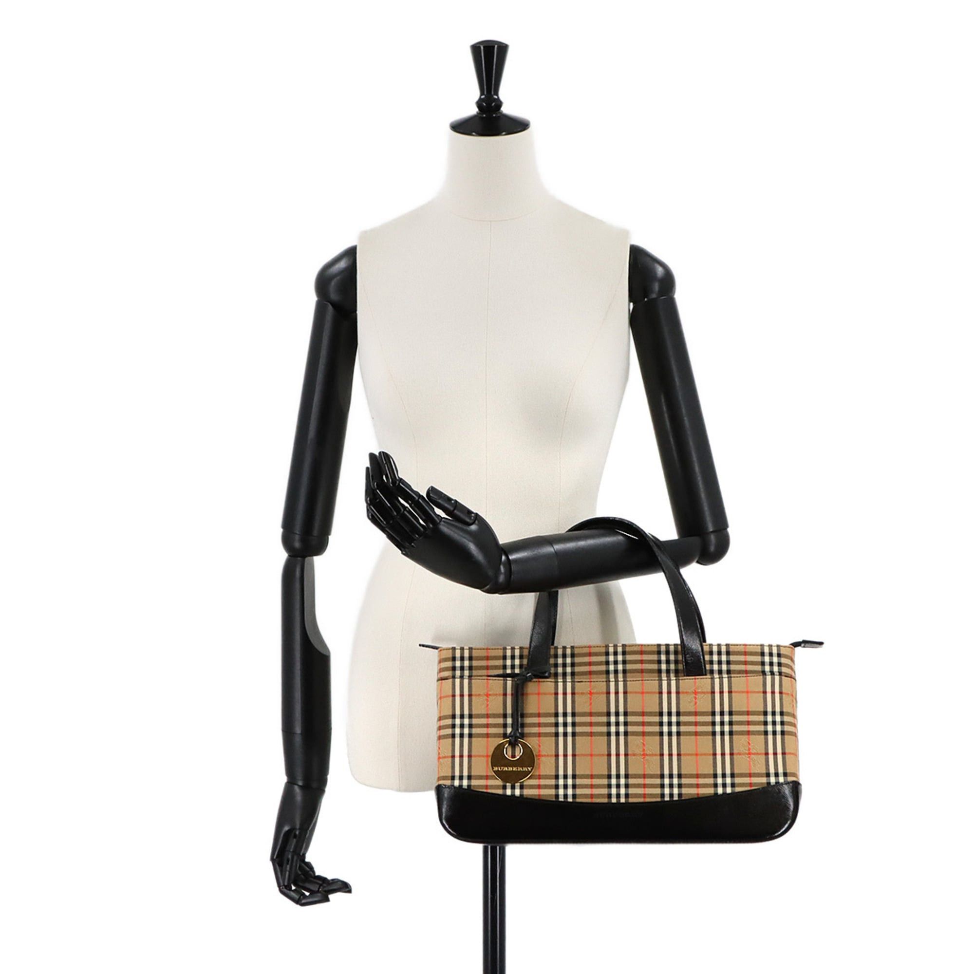 Burberry Burberry Haymarket Check Handbag, Canvas and Leather, Beige Black. Size ONE SIZE - 10 Thumbnail